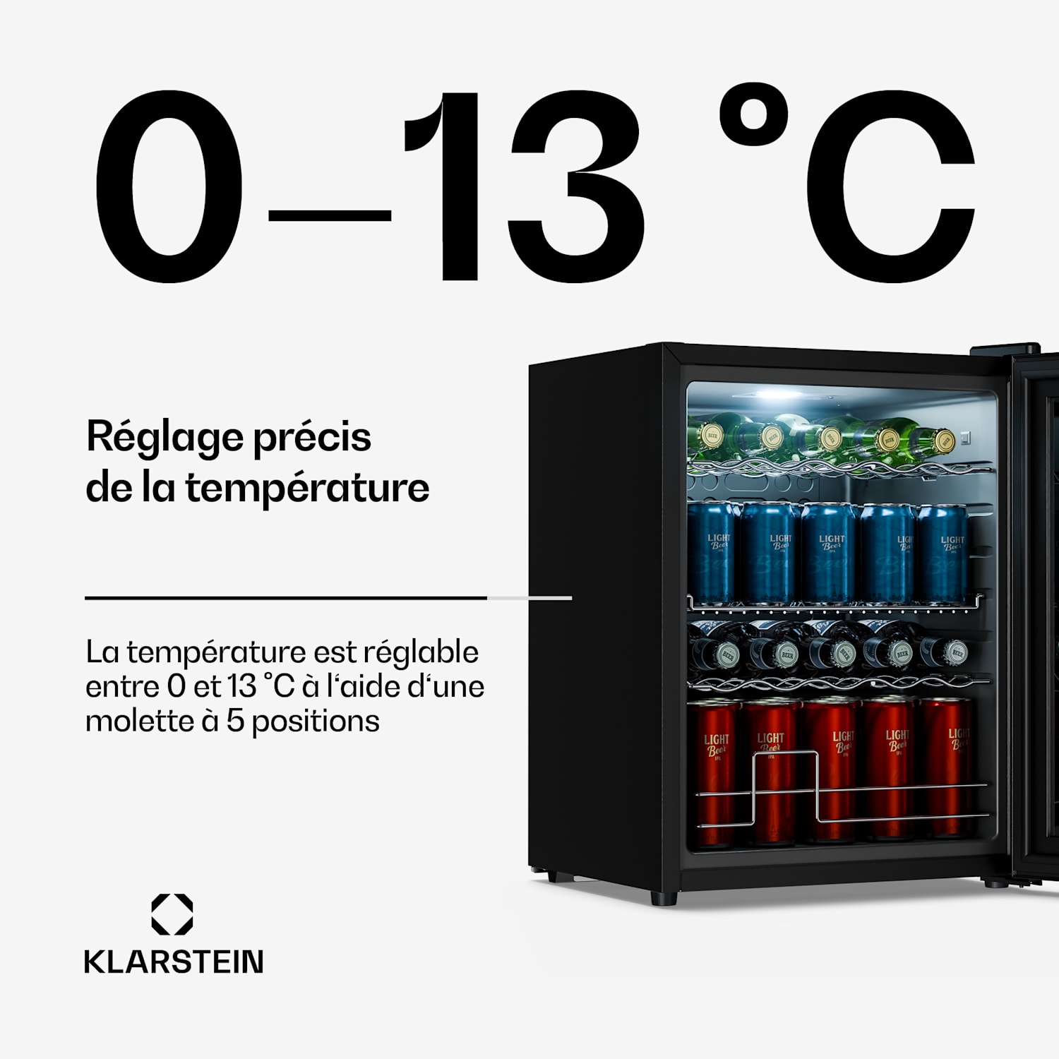 Beersafe réfrigérateur à boissons avec porte vitrée miroir | 64 x 48 cm | éclairage intérieur LED 60 L | Noir