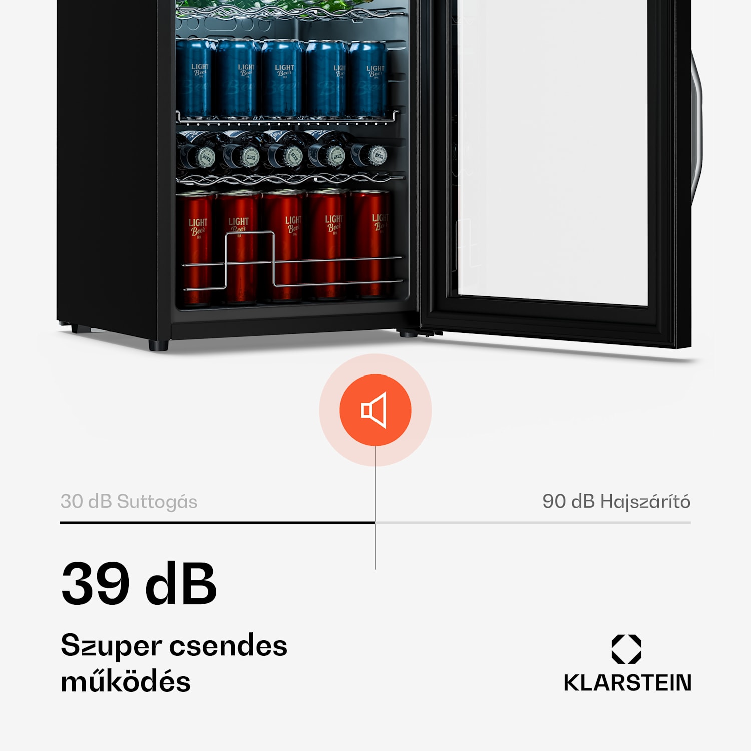 Beersafe italhűtő tükrös üvegajtóval | 64 x 48 cm | LED-es belső világítás 60_ltr | Fekete