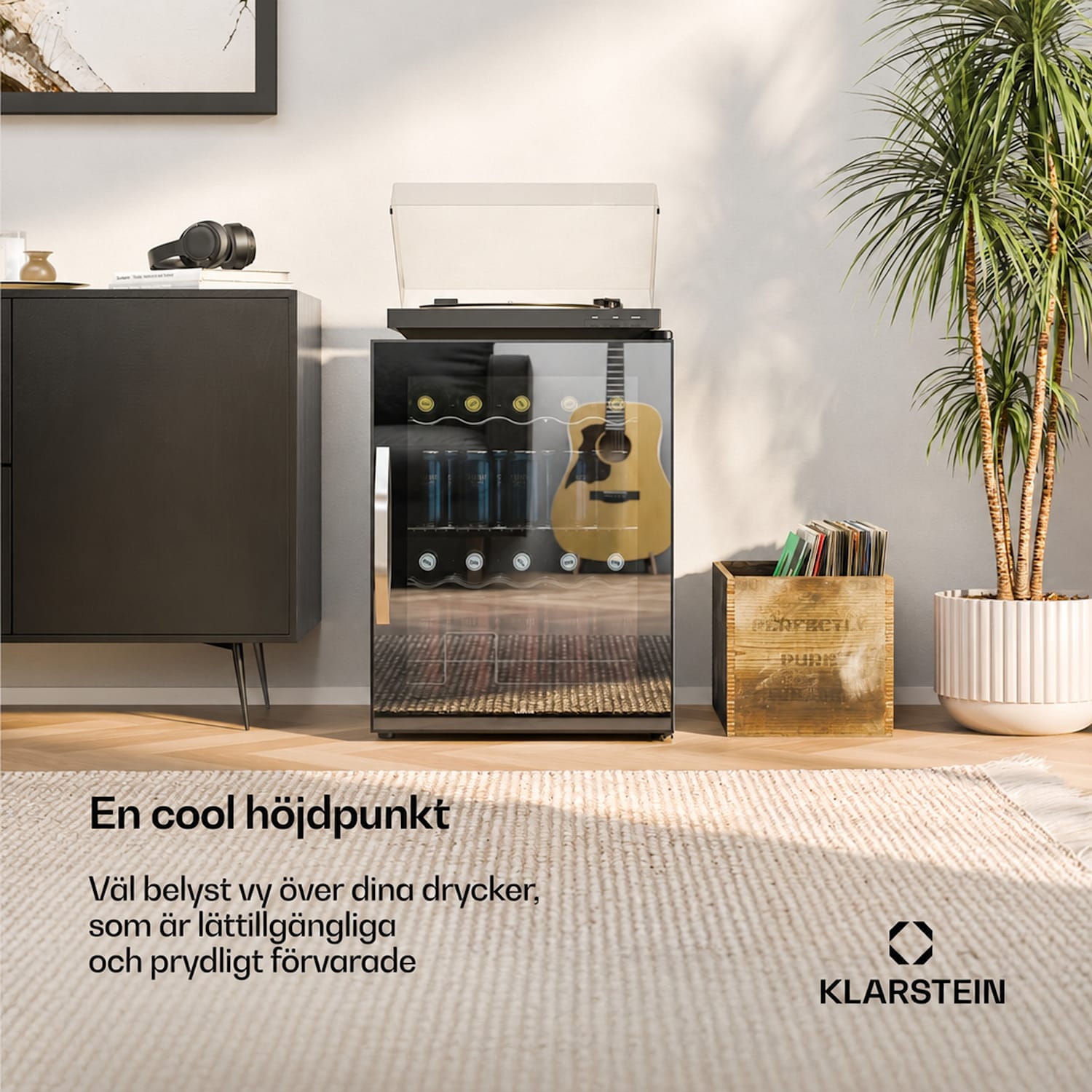 Beersafe dryckeskyl med spegelglasdörr | 64 x 48 cm | LED-inomhusbelysning 60 l | Svart