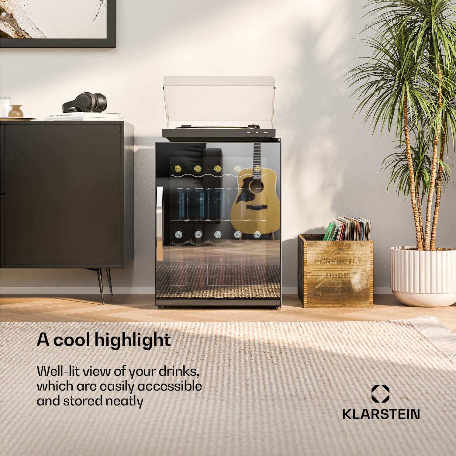 Refrigerador de bebidas Beersafe com porta de vidro espelhado | 64 x 48 cm | Iluminação interior LED 60 L | Preto