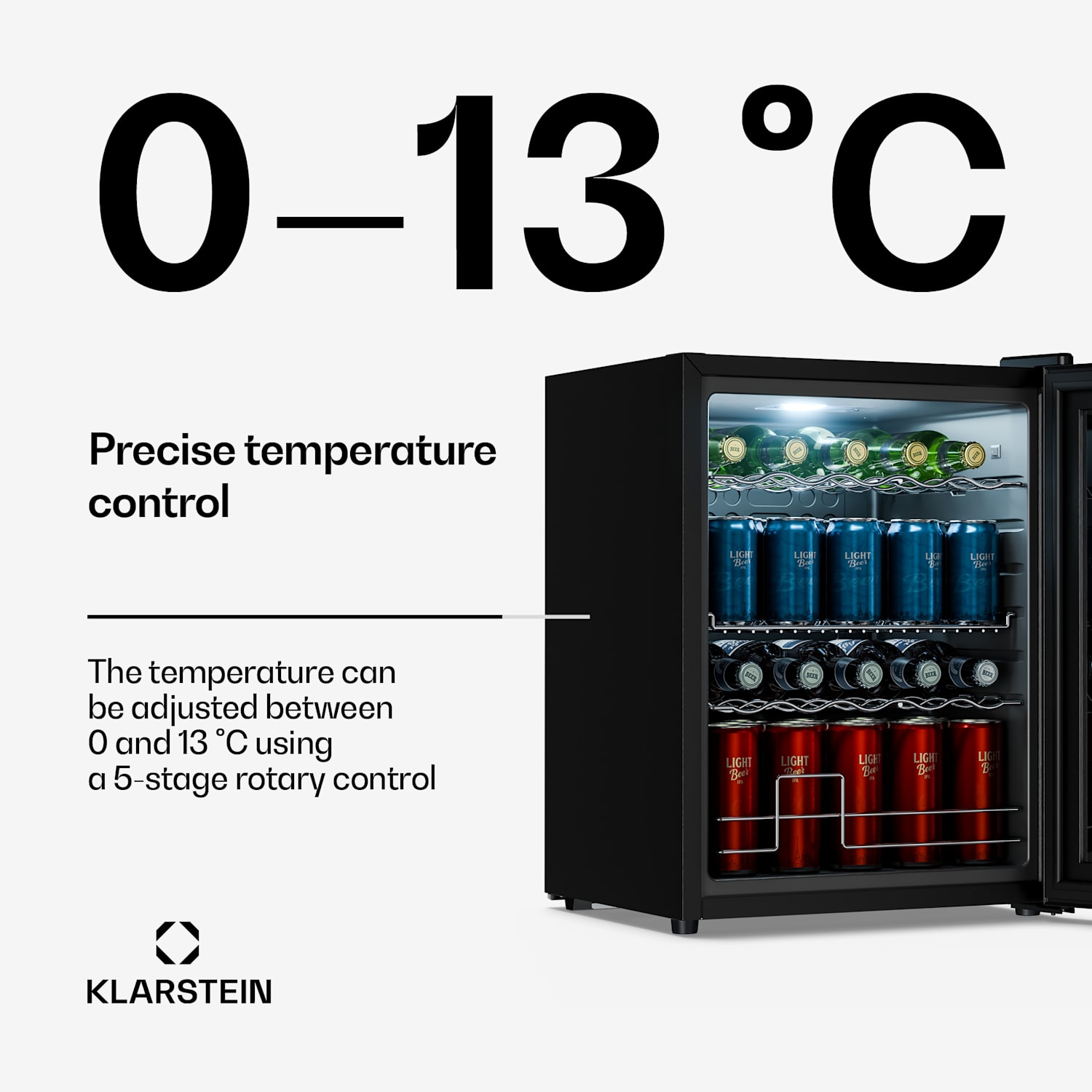 Refrigerador de bebidas Beersafe com porta de vidro espelhado | 64 x 48 cm | Iluminação interior LED 60 L | Preto