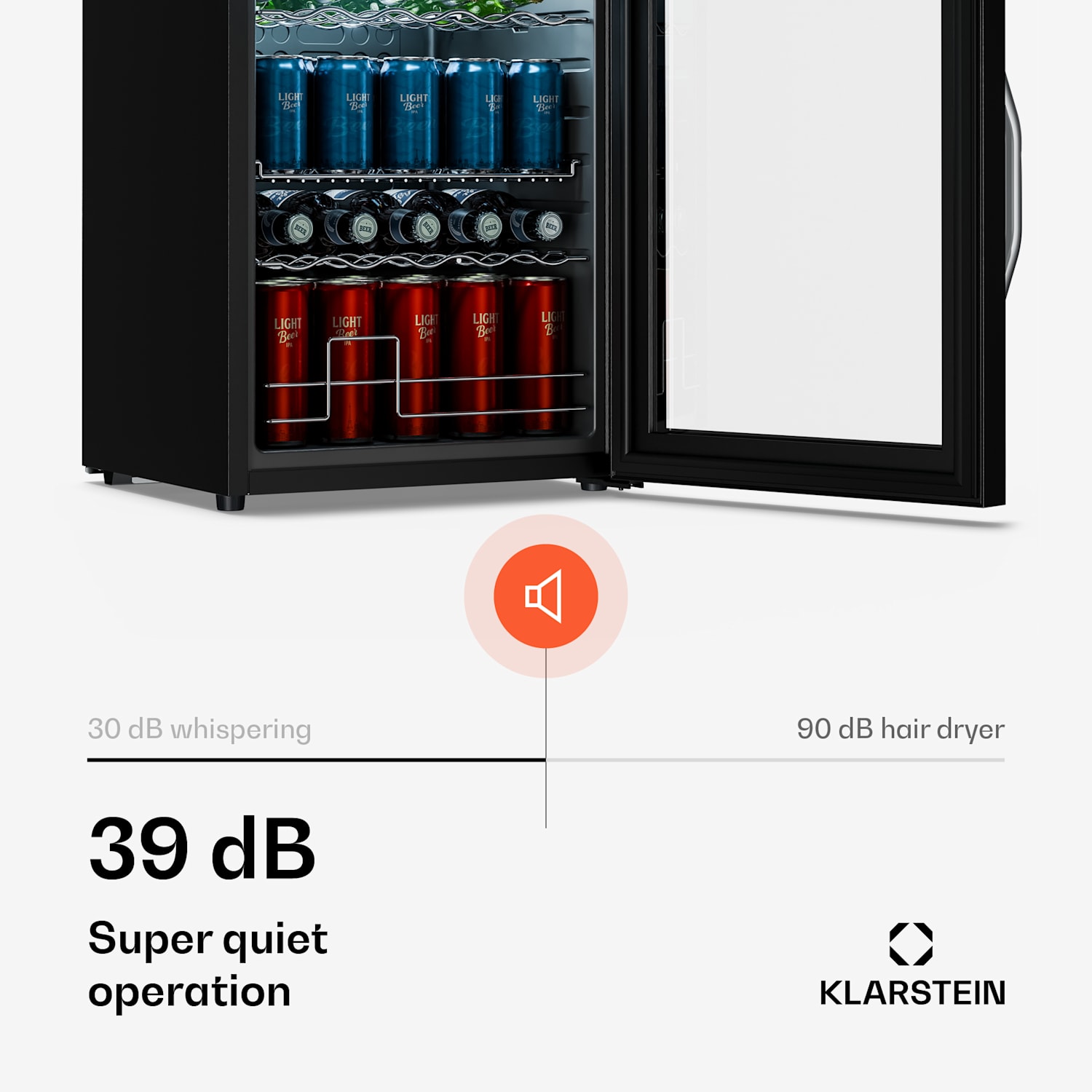 Refrigerador de bebidas Beersafe com porta de vidro espelhado | 64 x 48 cm | Iluminação interior LED 60 L | Preto