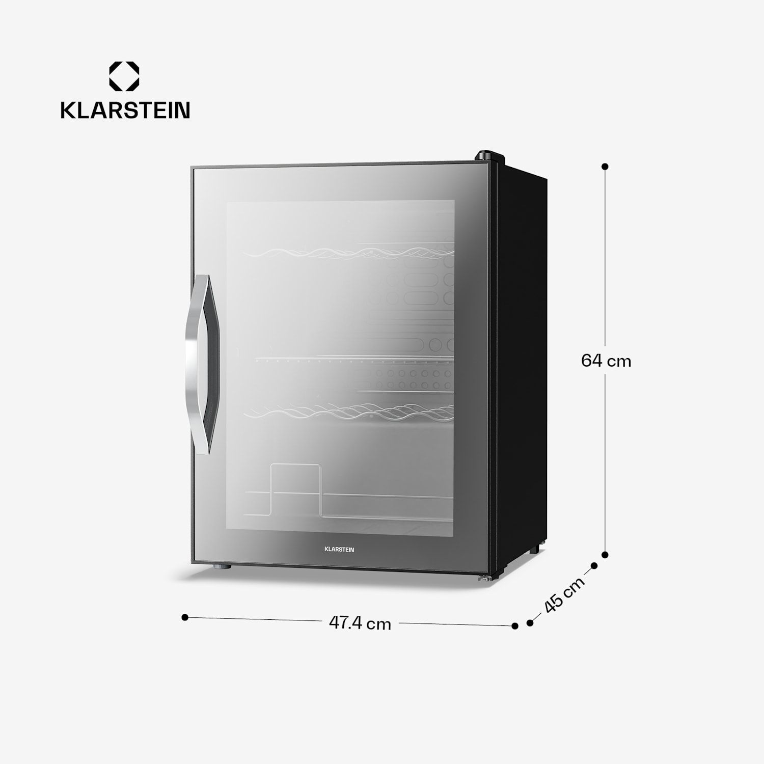 Refrigerador de bebidas Beersafe com porta de vidro espelhado | 64 x 48 cm | Iluminação interior LED 60 L | Preto