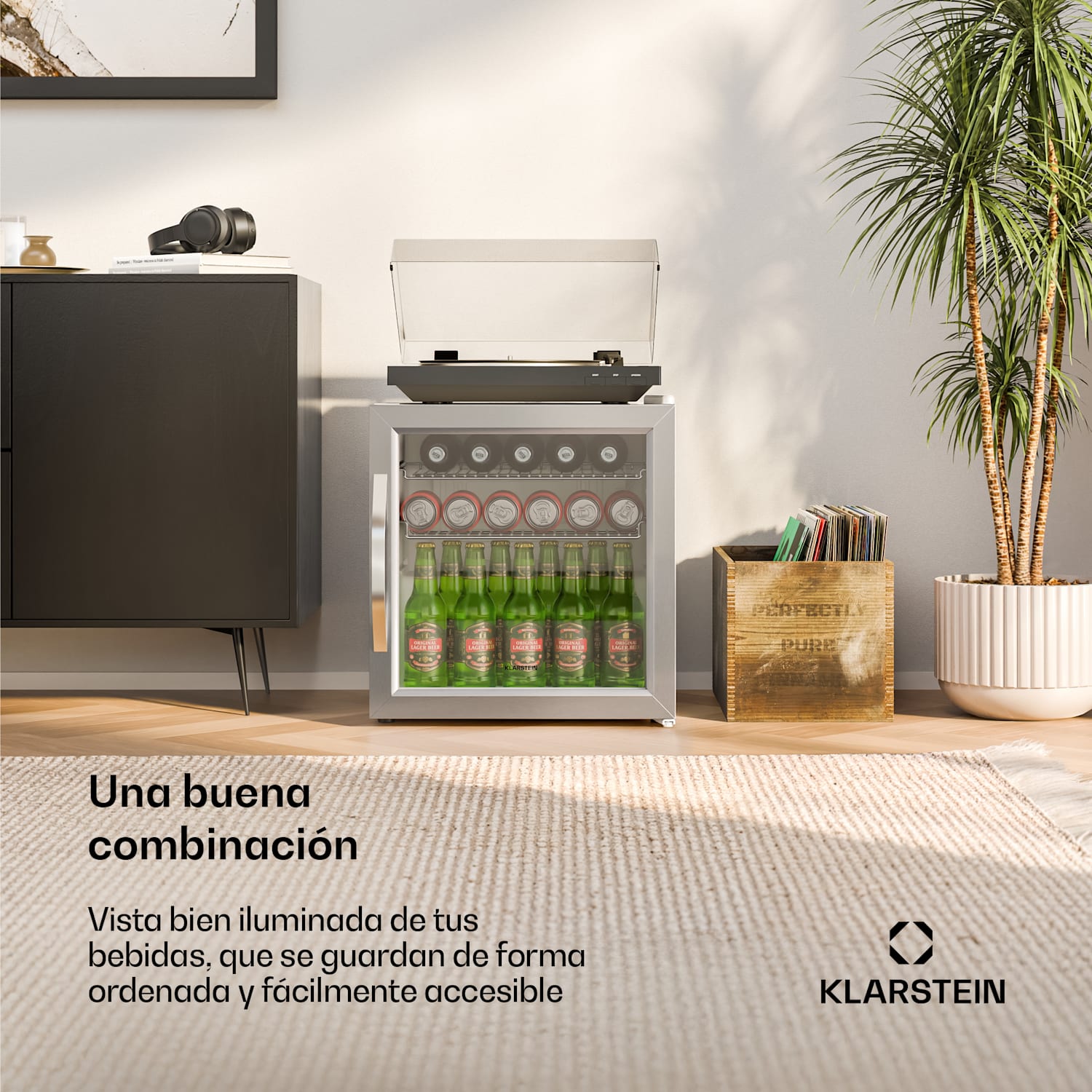 Beersafe nevera para bebidas con puerta de cristal | 44 x 48 cm | Iluminación interior LED | Plata-Blanco 47 L | Plata | Blanco