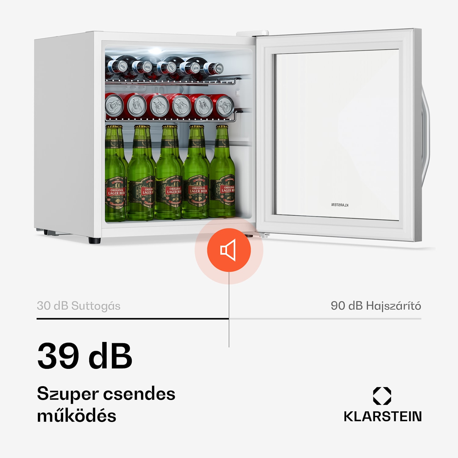 Beersafe italhűtő üvegajtóval | 44 x 48 cm | LED-es belső világítás | Ezüst-fehér 47 Ltr | Ezüst | Fehér