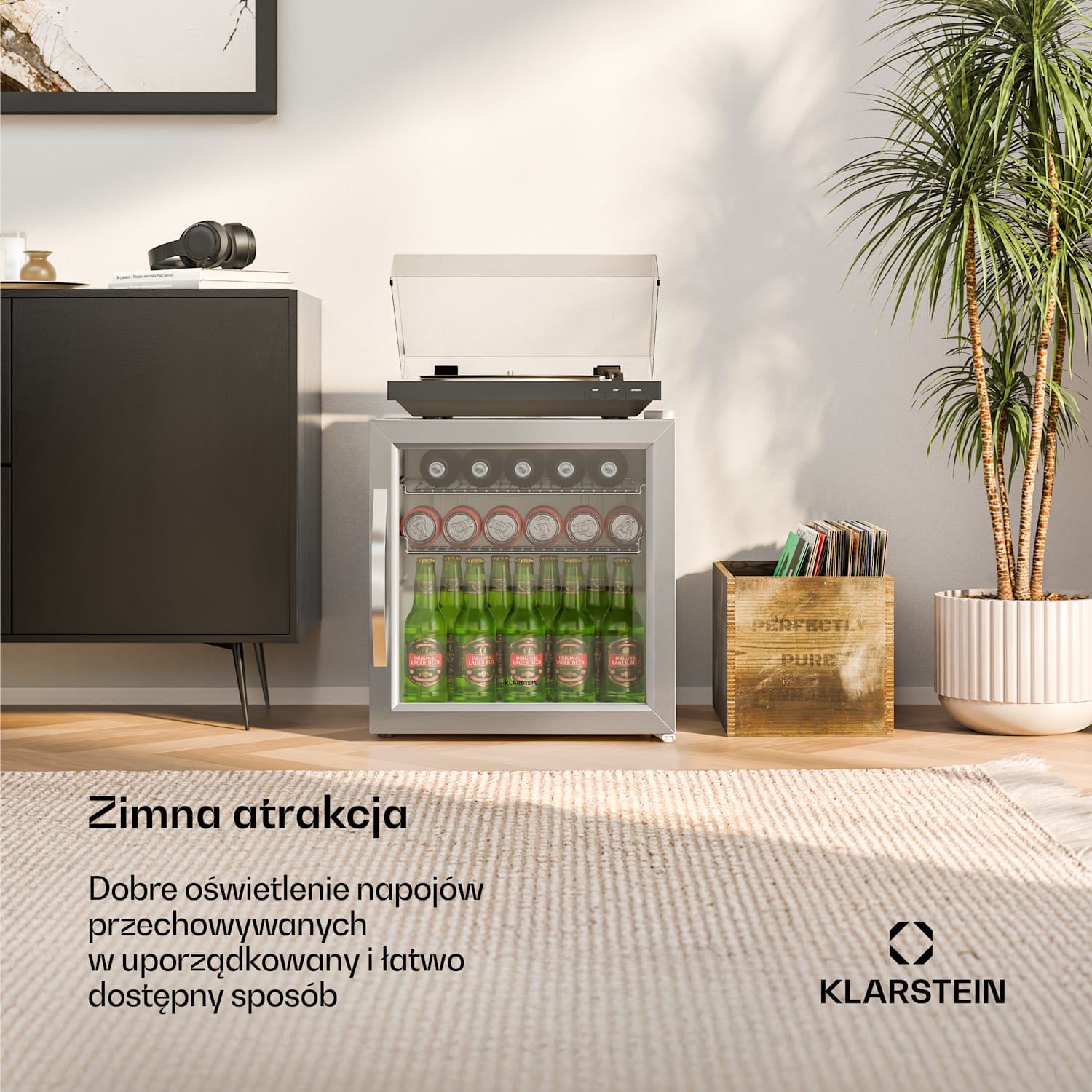 Beersafe chłodziarka do napojów z drzwiami ze szkła | 44 x 48 cm | oświetlenie LED | srebrno-biała 47 Ltr | Srebrny | Biały