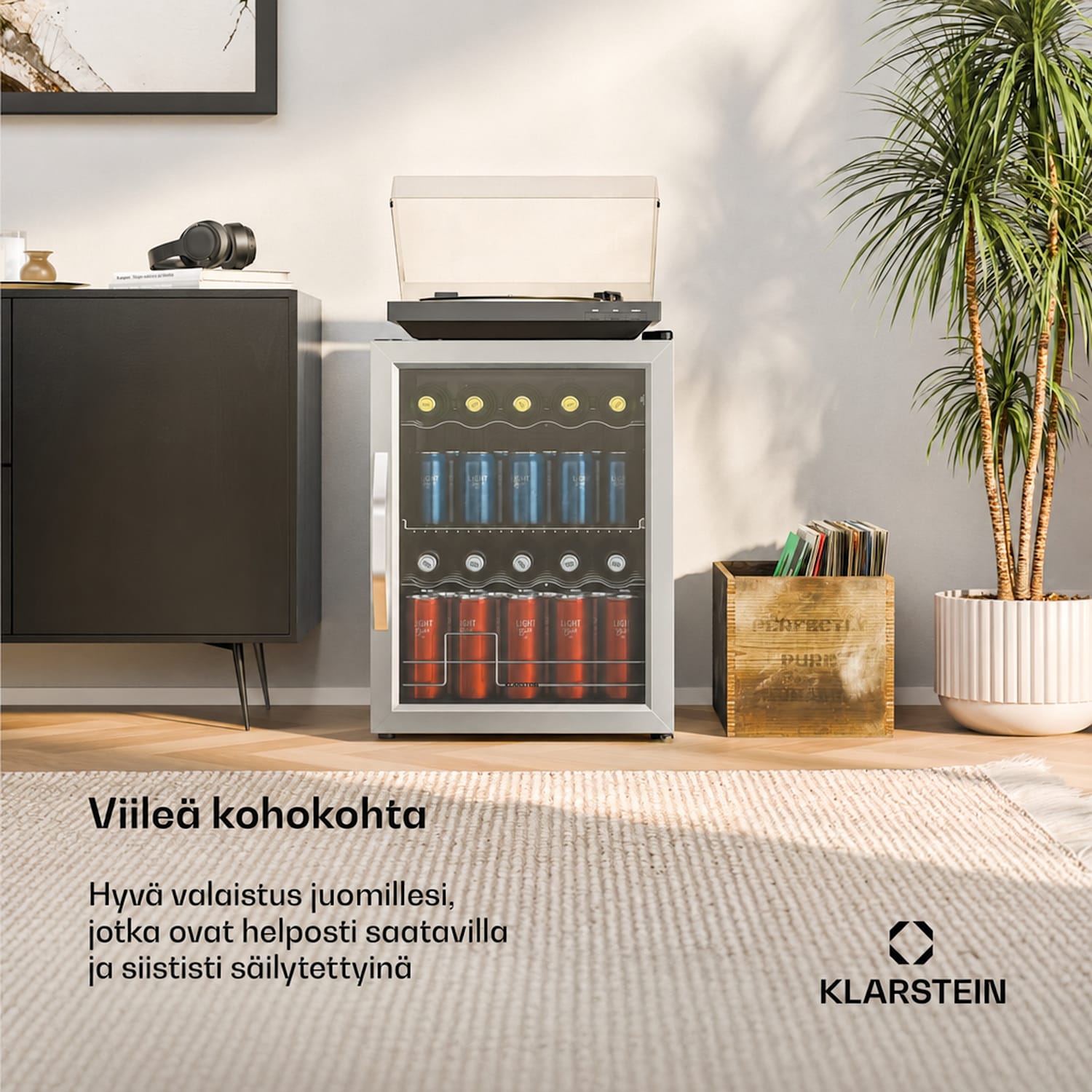Beersafe juomajääkaappi lasiovella | 64 x 48 cm | LED-sisävalo | Hopea/Musta 60 l | Hopea | Musta
