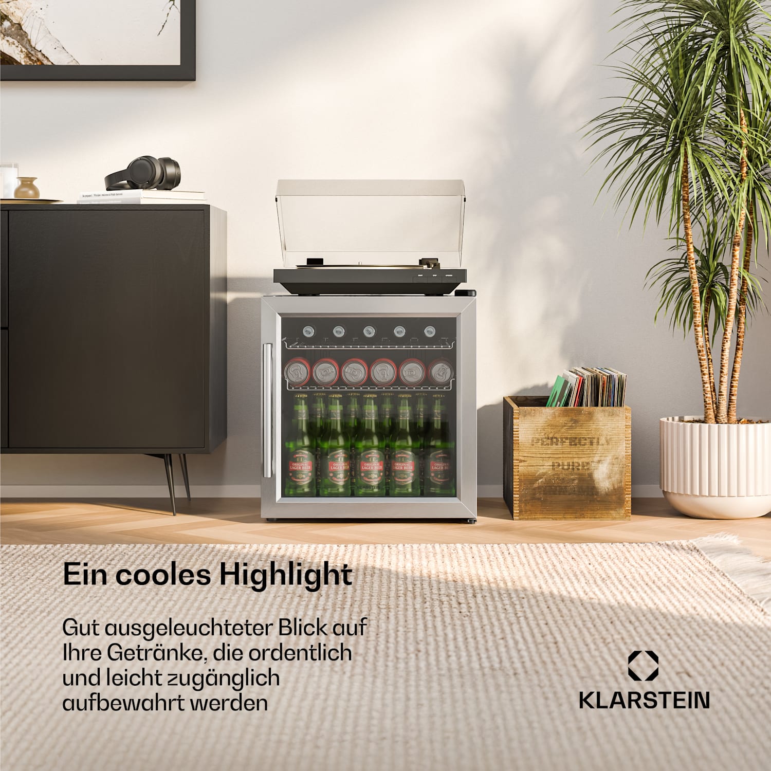 Beersafe réfrigérateur à boissons avec porte vitrée | 44 x 48 cm | éclairage intérieur LED | argenté 47 L | Argent | Argent