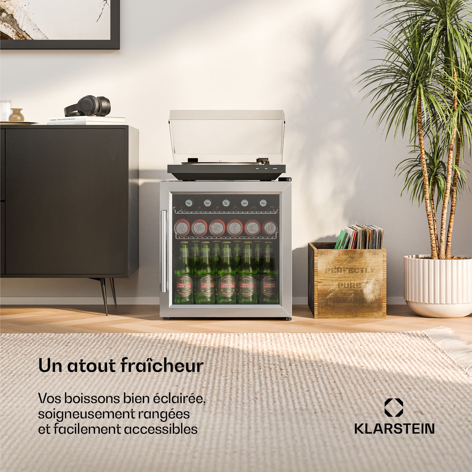 Beersafe drankkoelkast met glazen deur | 44 x 48 cm | interne ledverlichting | zilver 47 ltr | Zilver | Zilver