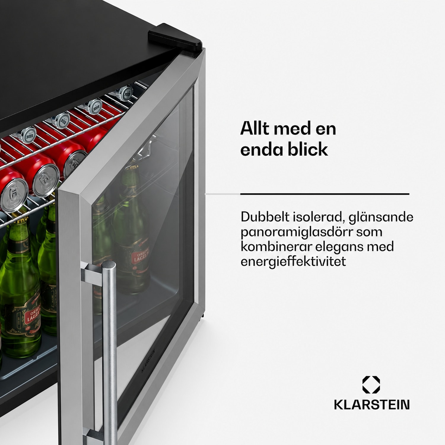 Beersafe dryckeskyl med glasdörr | 44 x 48 cm | LED-inomhusbelysning | Silver 47 L | E | Silver | Silver