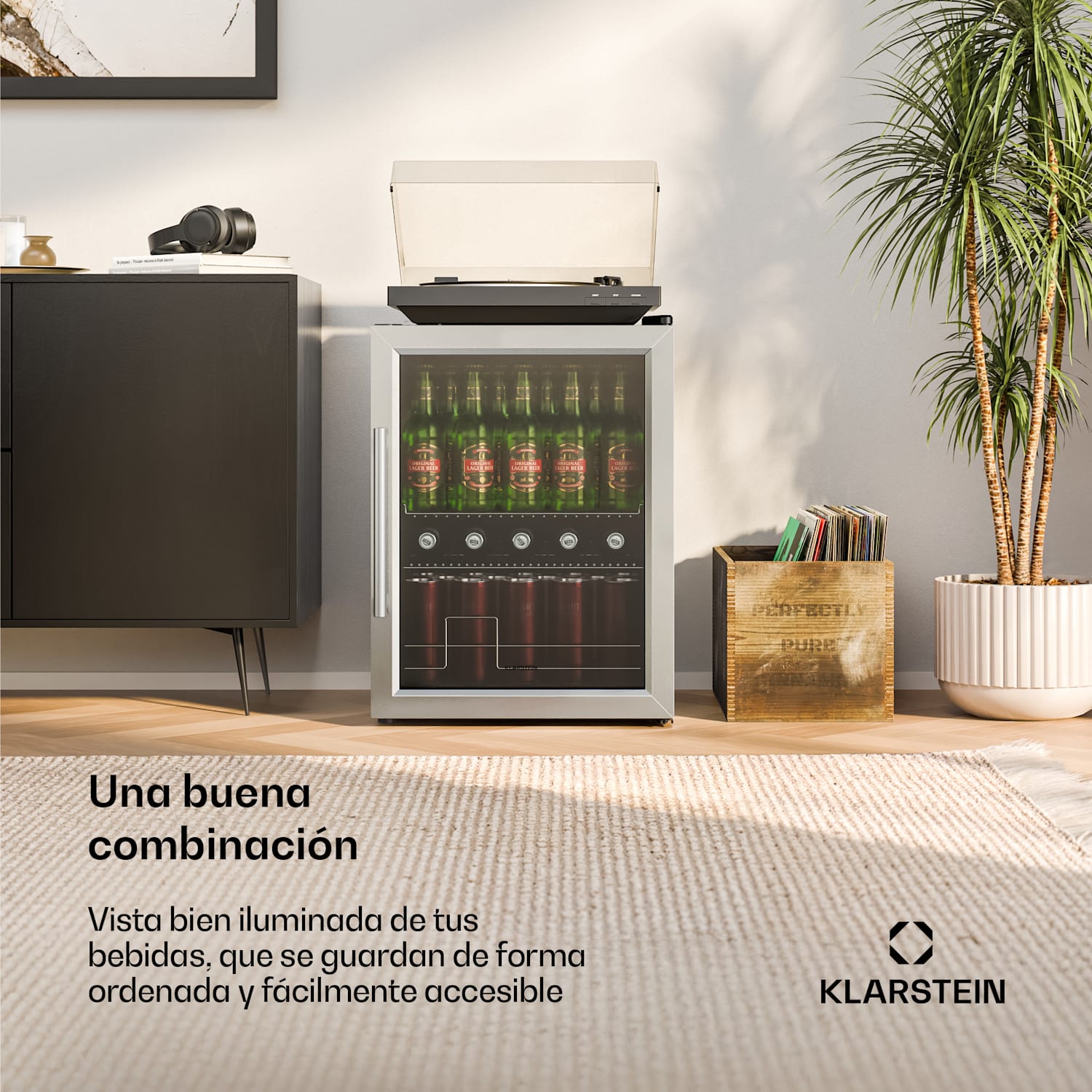 Beersafe nevera para bebidas con puerta de vidrio | 64 x 48 cm | Iluminación interior LED 60 L | Plata | Plata