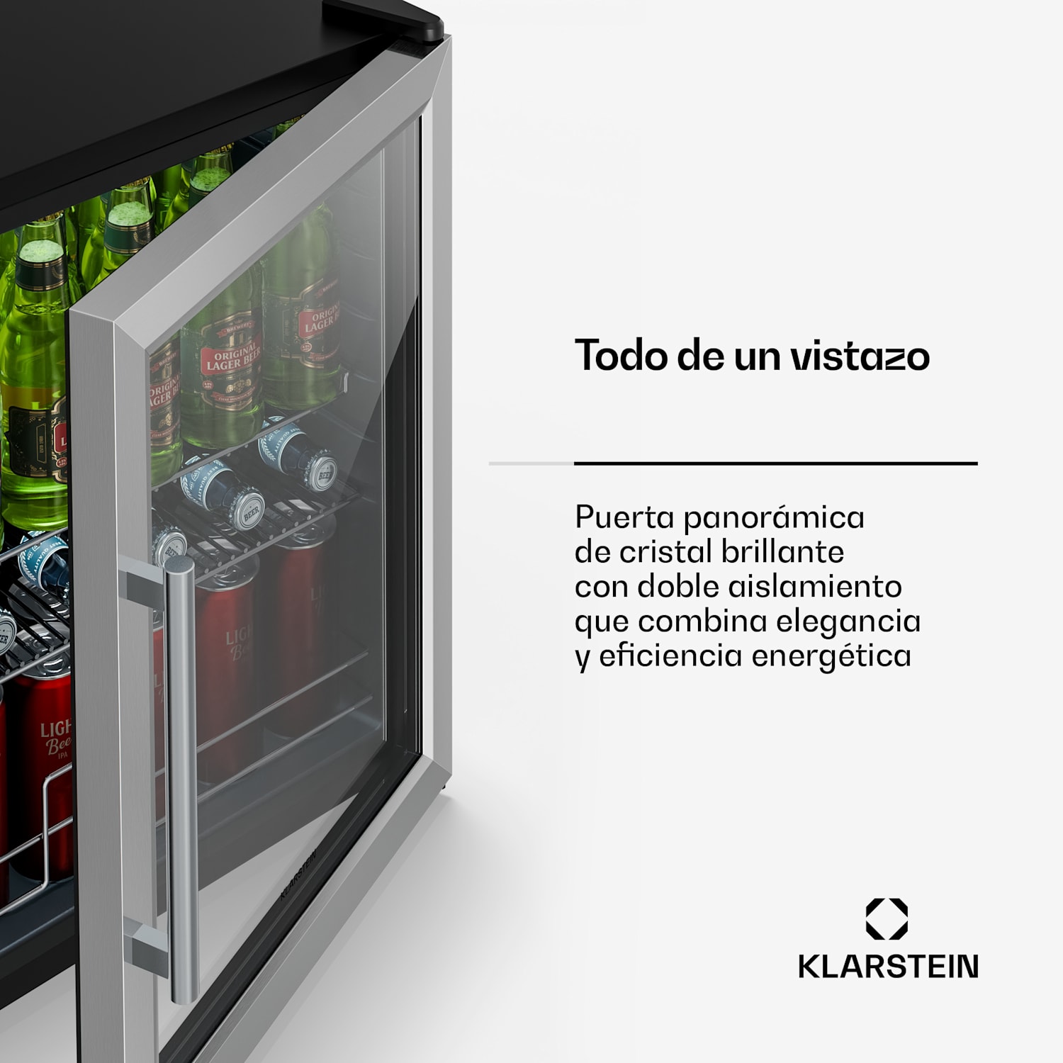 Beersafe nevera para bebidas con puerta de vidrio | 64 x 48 cm | Iluminación interior LED 60 L | Plata | Plata