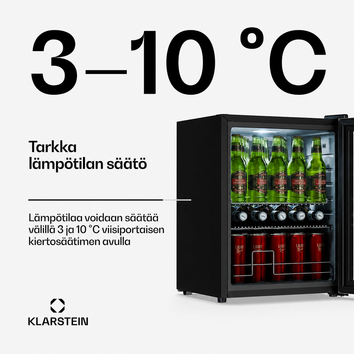 Beersafe juomajääkaappi lasiovella | 64 x 48 cm | LED-sisävalaistus 60 l | Musta | Hopea