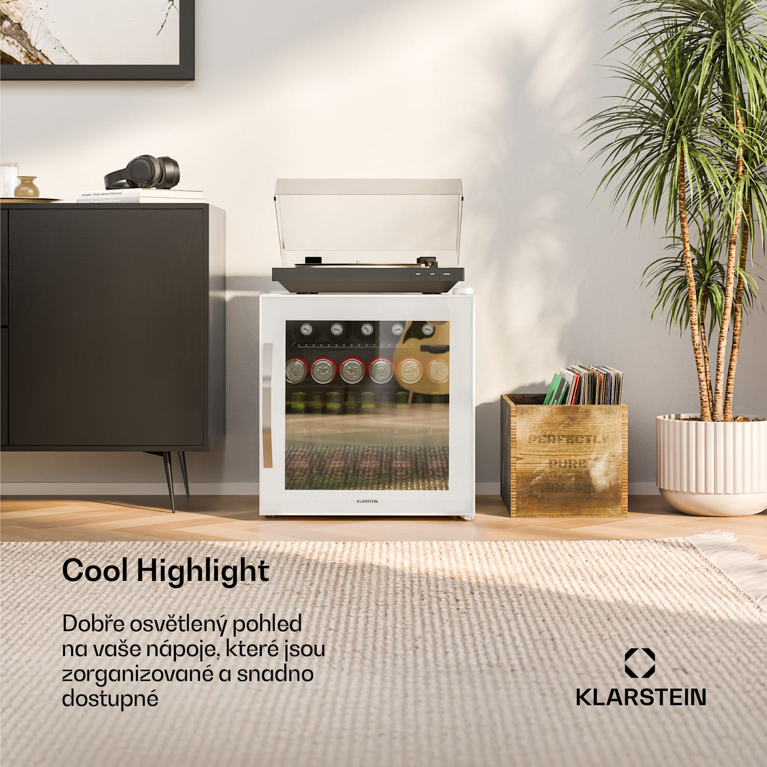 Chladnička na nápoje Beersafe se zrcadlovými skleněnými dveřmi | 44 x 48 cm | 85 W | 47 litrov | Bílá 47 litrů | Bílá