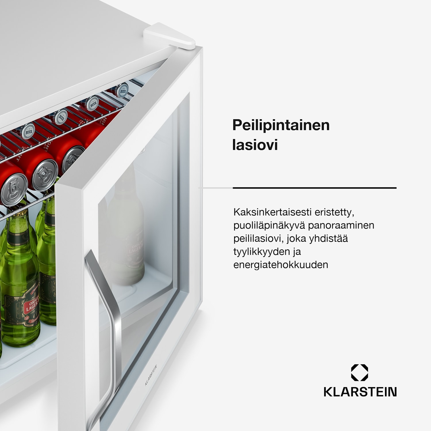 Beersafe juomajääkaappi peililasiluukulla | 44 x 48 cm | 85 W | 47 litraa | Valkoinen 47 l | Valkoinen