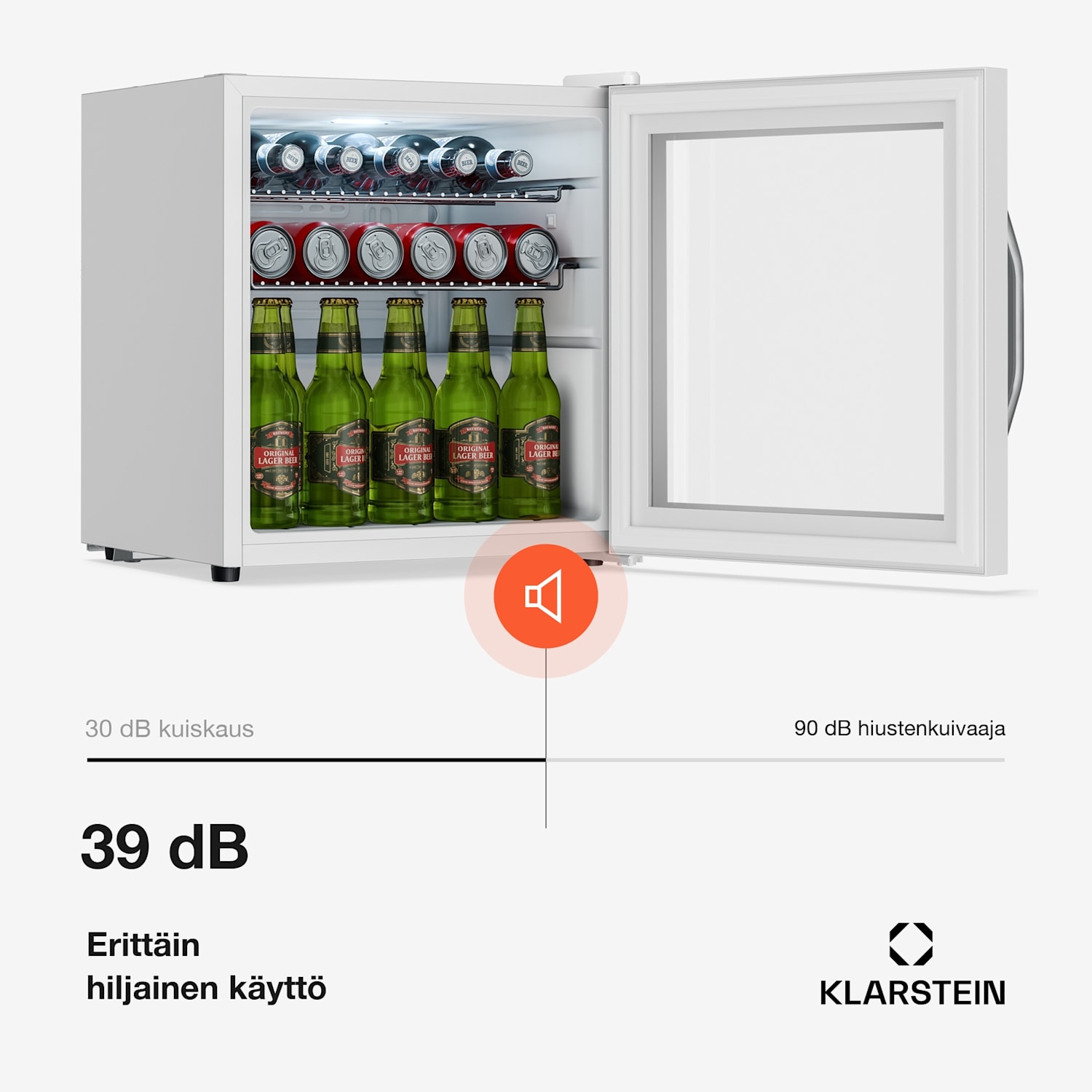 Beersafe juomajääkaappi peililasiluukulla | 44 x 48 cm | 85 W | 47 litraa | Valkoinen 47 l | Valkoinen