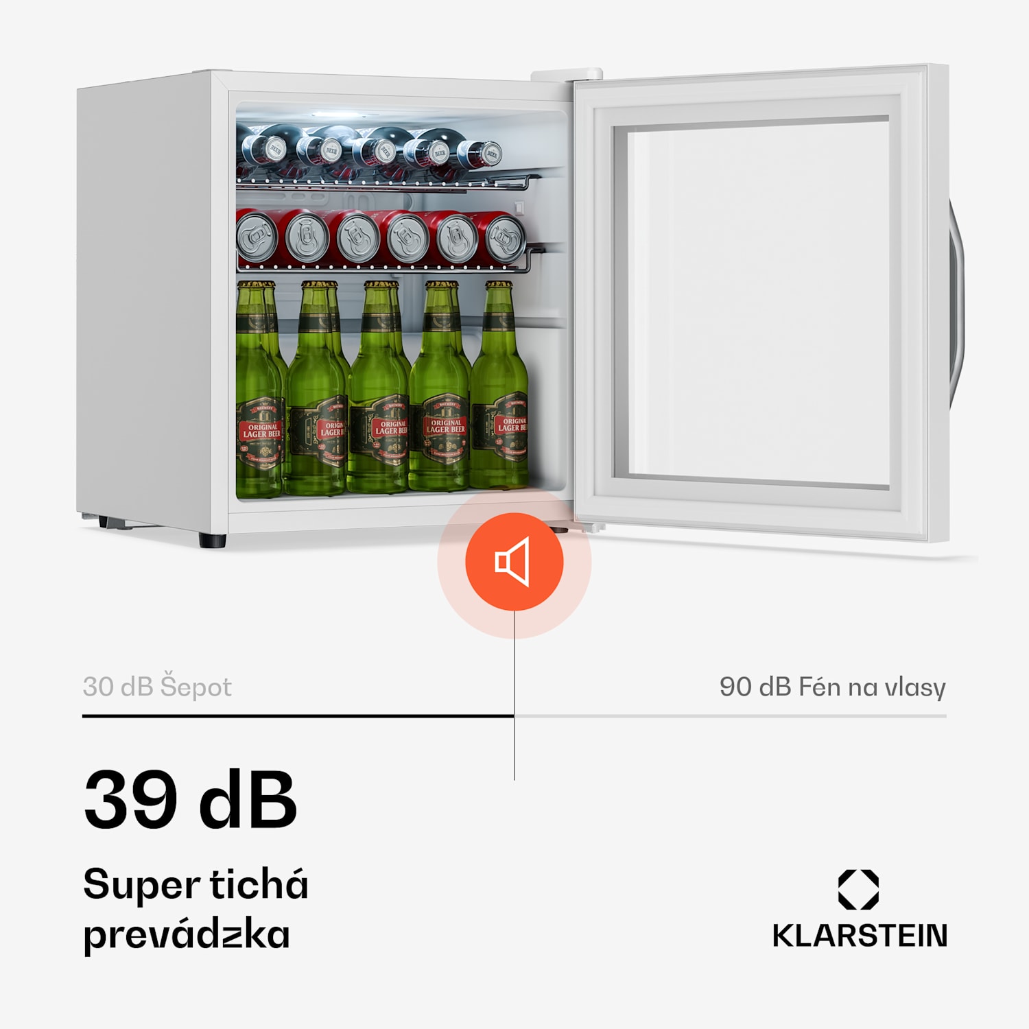 Beersafe chladnička na nápoje so zrkadlovými sklenenými dverami | 44 x 48 cm | 85 W | 47 litrov | Biela 47 litrov | Biela