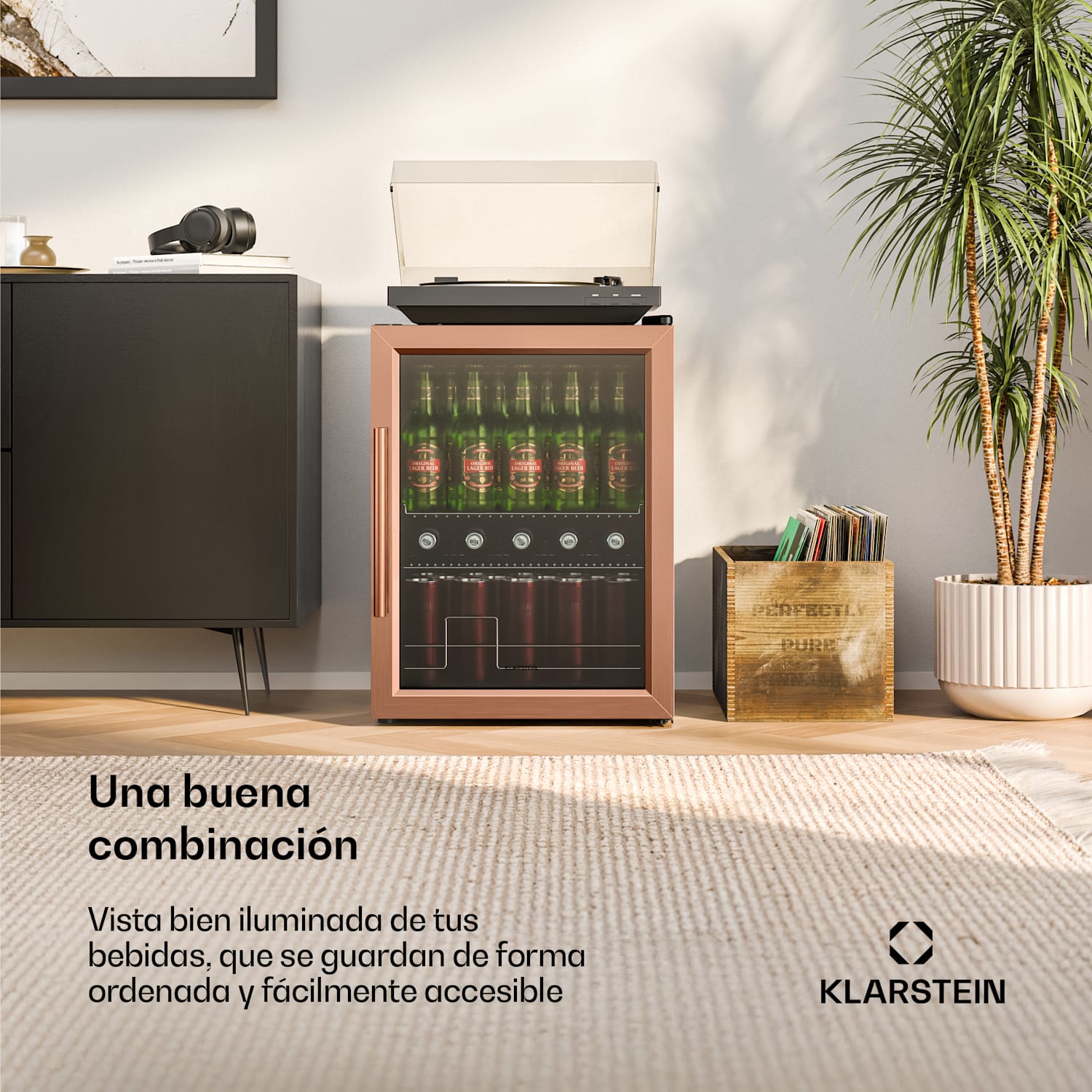 Beersafe nevera para bebidas con puerta de cristal | 64 x 48 cm | 60 litros | 85 W | Cobre/Negro 60 L | Cobre Metálico | Negro