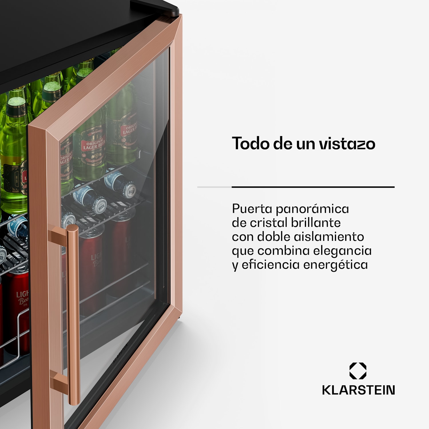 Beersafe nevera para bebidas con puerta de cristal | 64 x 48 cm | 60 litros | 85 W | Cobre/Negro 60 L | Cobre Metálico | Negro