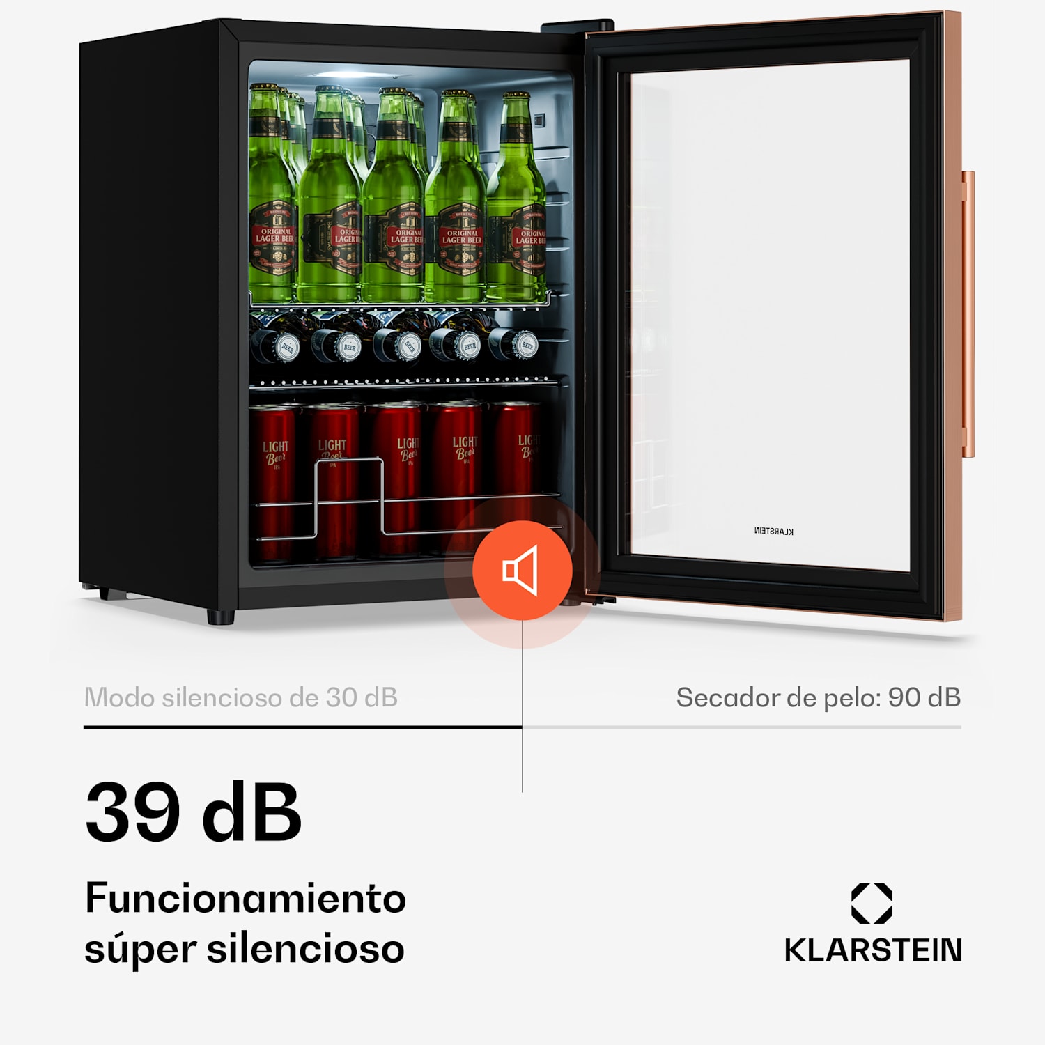 Beersafe nevera para bebidas con puerta de cristal | 64 x 48 cm | 60 litros | 85 W | Cobre/Negro 60 L | Cobre Metálico | Negro