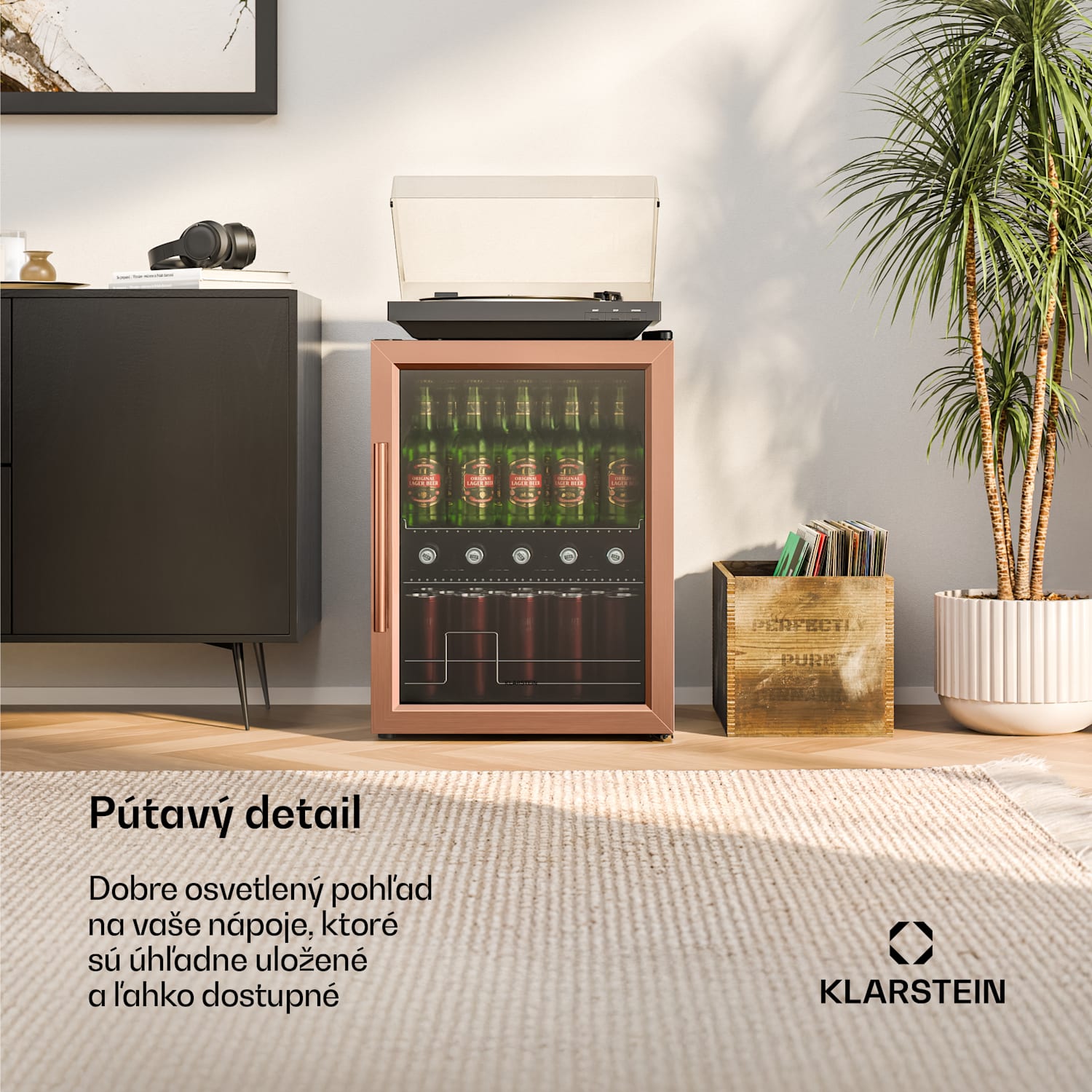 Beersafe chladnička na nápoje so sklenenými dverami | 64 x 48 cm | 60 litrov | 85 W | Meď/Čierna 60 litrov | Medená metalíza | Čierna