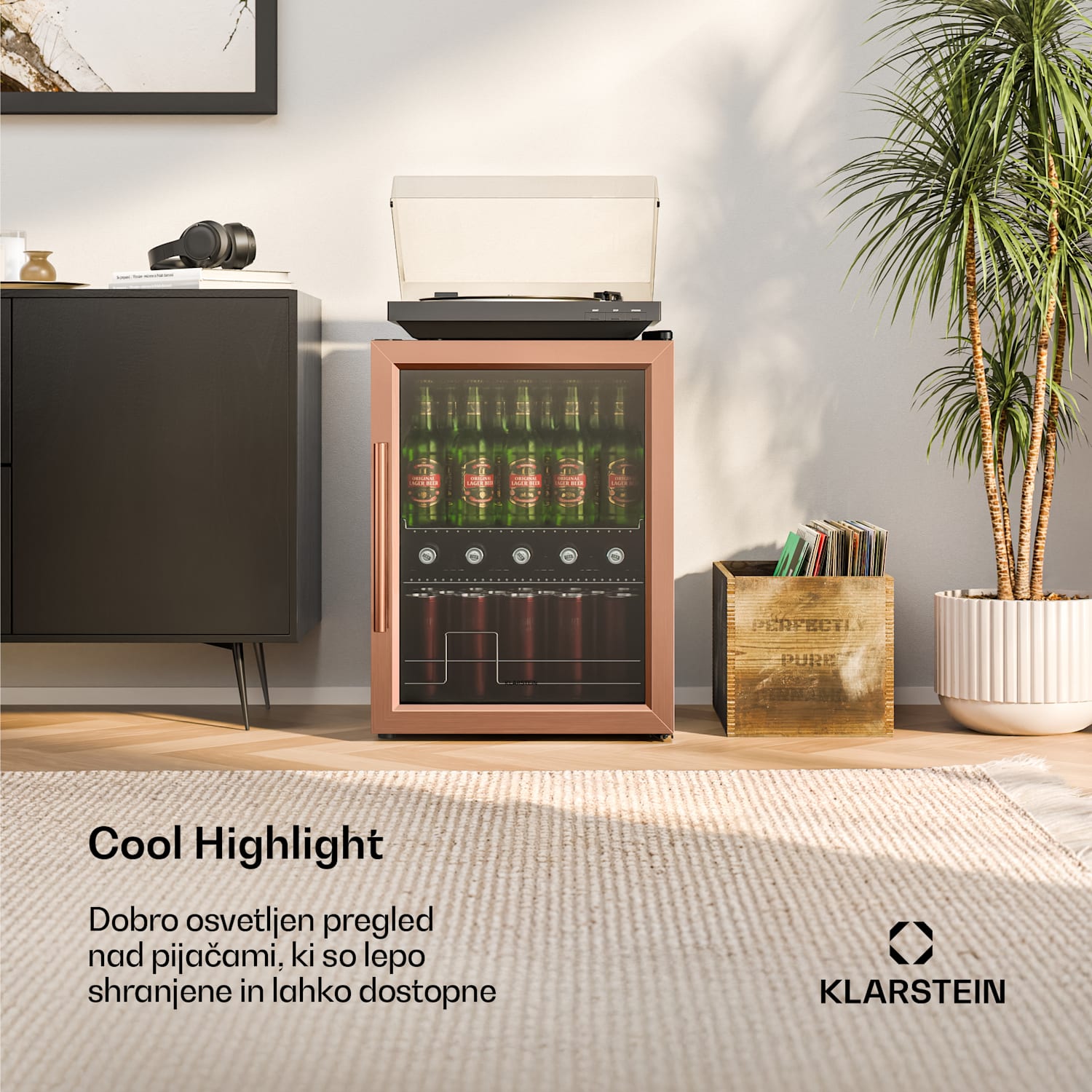 Beersafe hladilnik za pijačo s steklenimi vrati | 64 x 48 cm | 60 litrov | 85 W | Bakreno/črna 60 Ltr | Kovinski baker | Črna