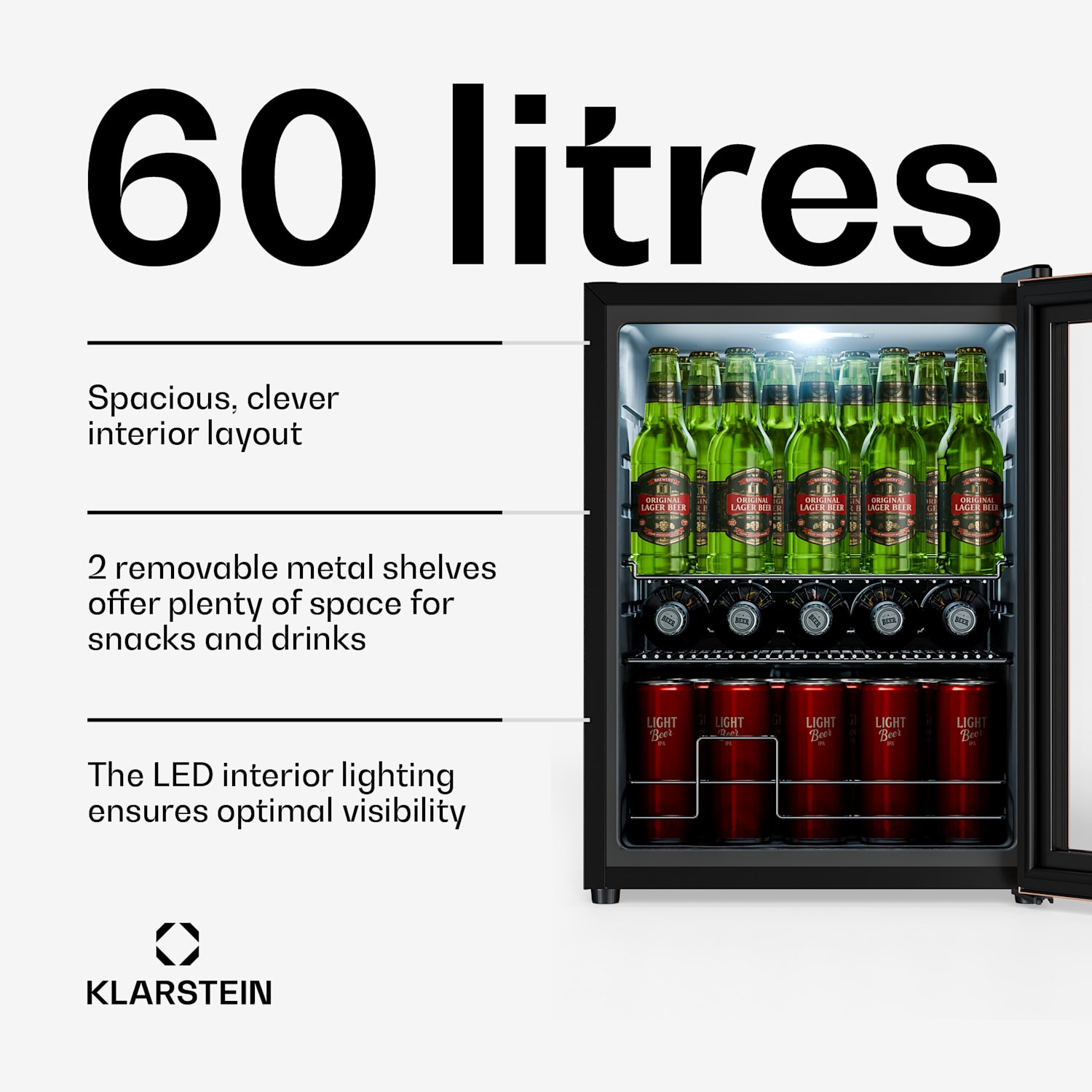 Beersafe beverage cooler with glass door | 64 x 48 cm | 60 litres | 85 W | copper/black 60 Ltr | Copper Metallic | Black