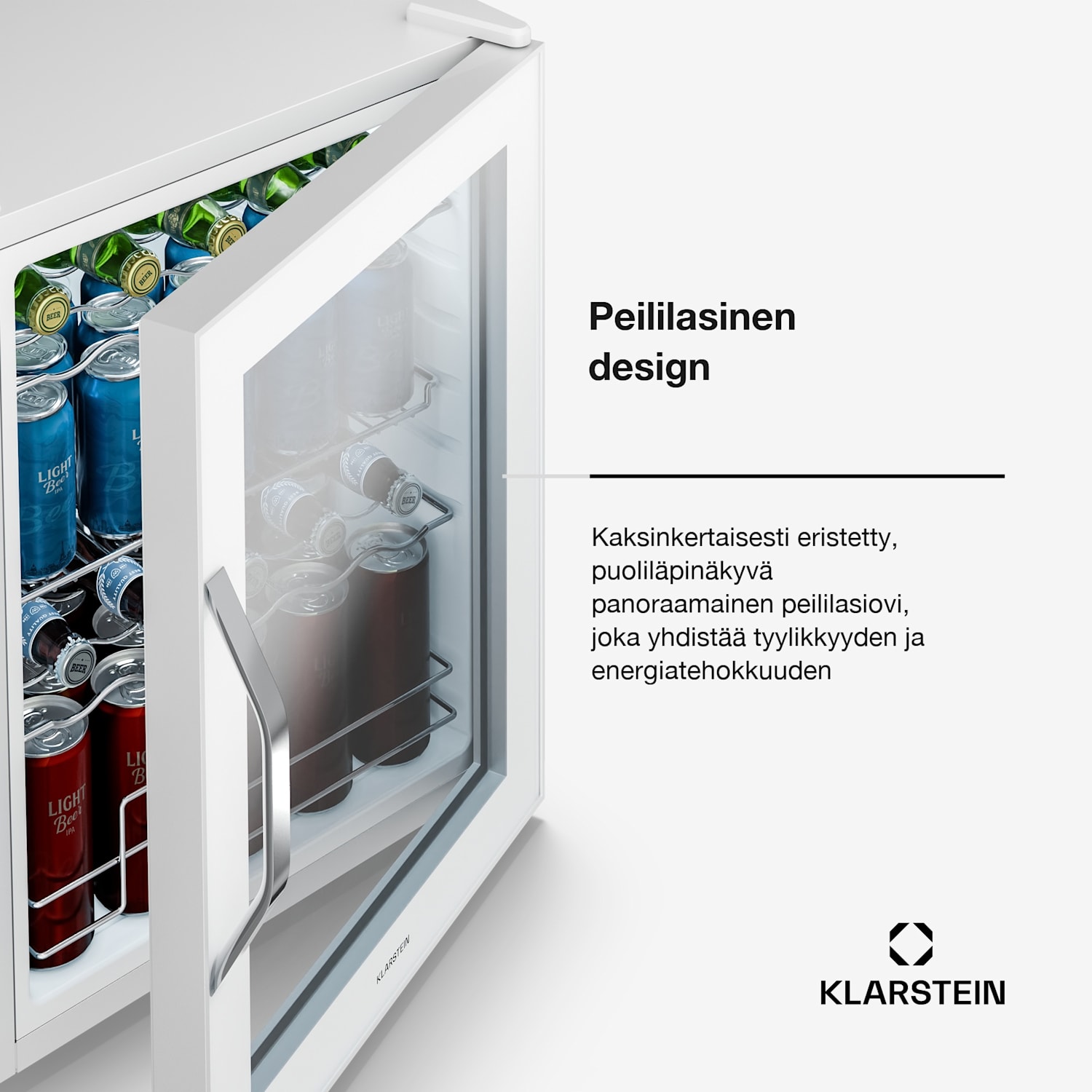 Beersafe juomajääkaappi peililasilla | 64 x 48 cm | 85 W | 60 litraa | Valkoinen 60 L | Valkoinen