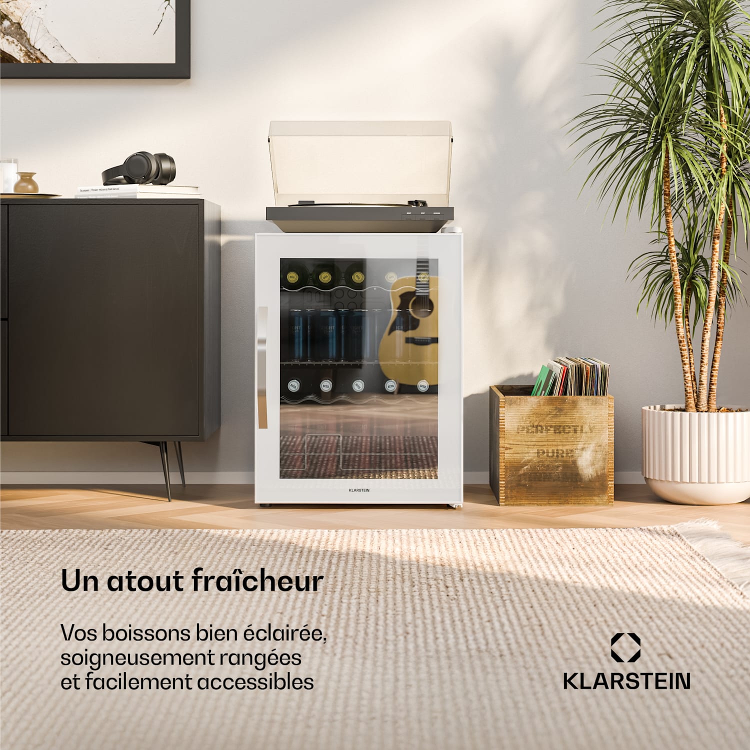 Réfrigérateur à boissons Beersafe avec porte vitrée miroir | 64 x 48 cm | 85 W | 60 litres | Blanc 60 L | Blanc