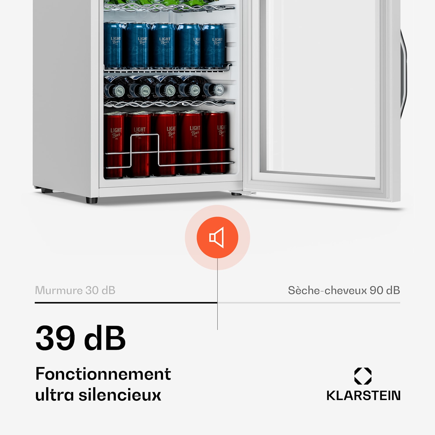 Réfrigérateur à boissons Beersafe avec porte vitrée miroir | 64 x 48 cm | 85 W | 60 litres | Blanc 60 L | Blanc