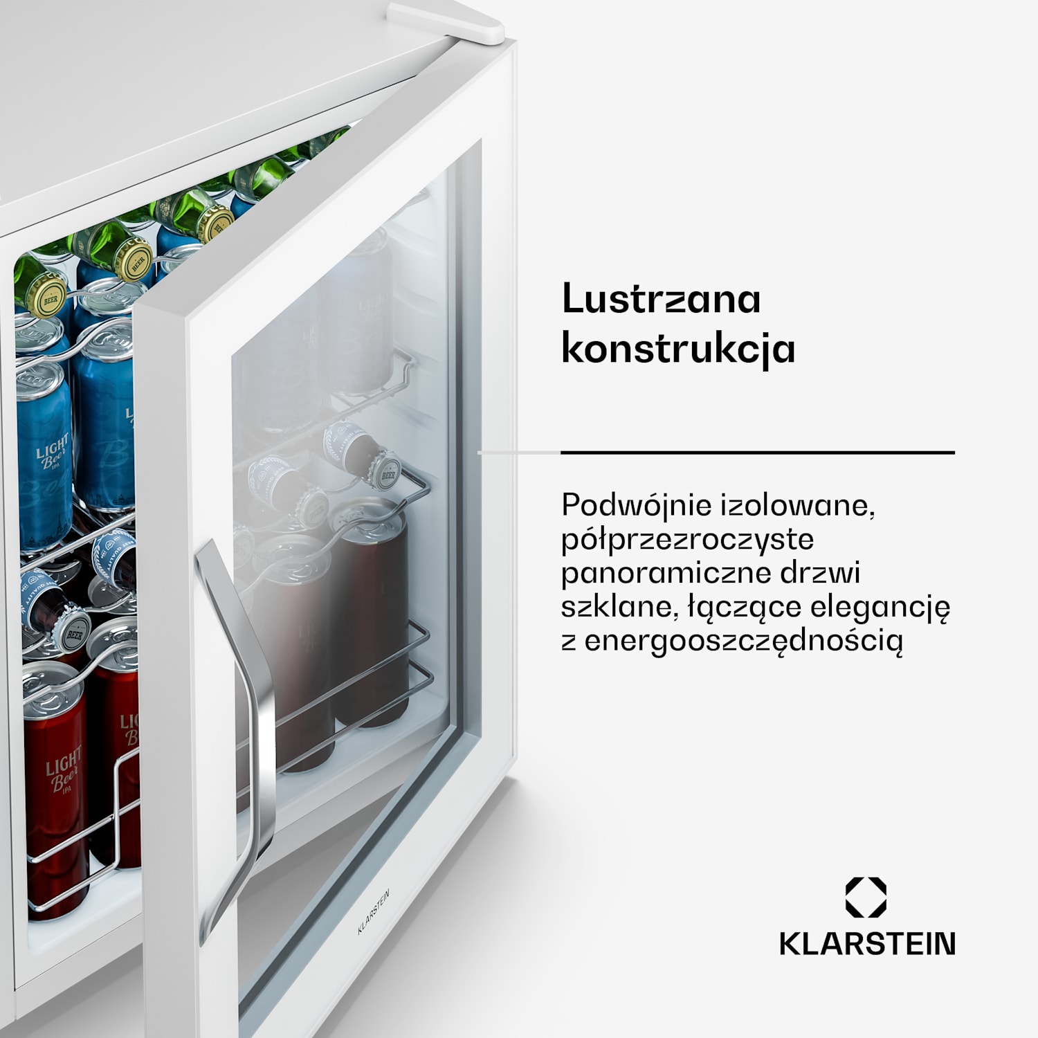 Beersafe chłodziarka do napojów z drzwiami ze szkła lustrzanego | 64 x 48 cm | 85 W | 60 l | Biała 60 Ltr | Biały