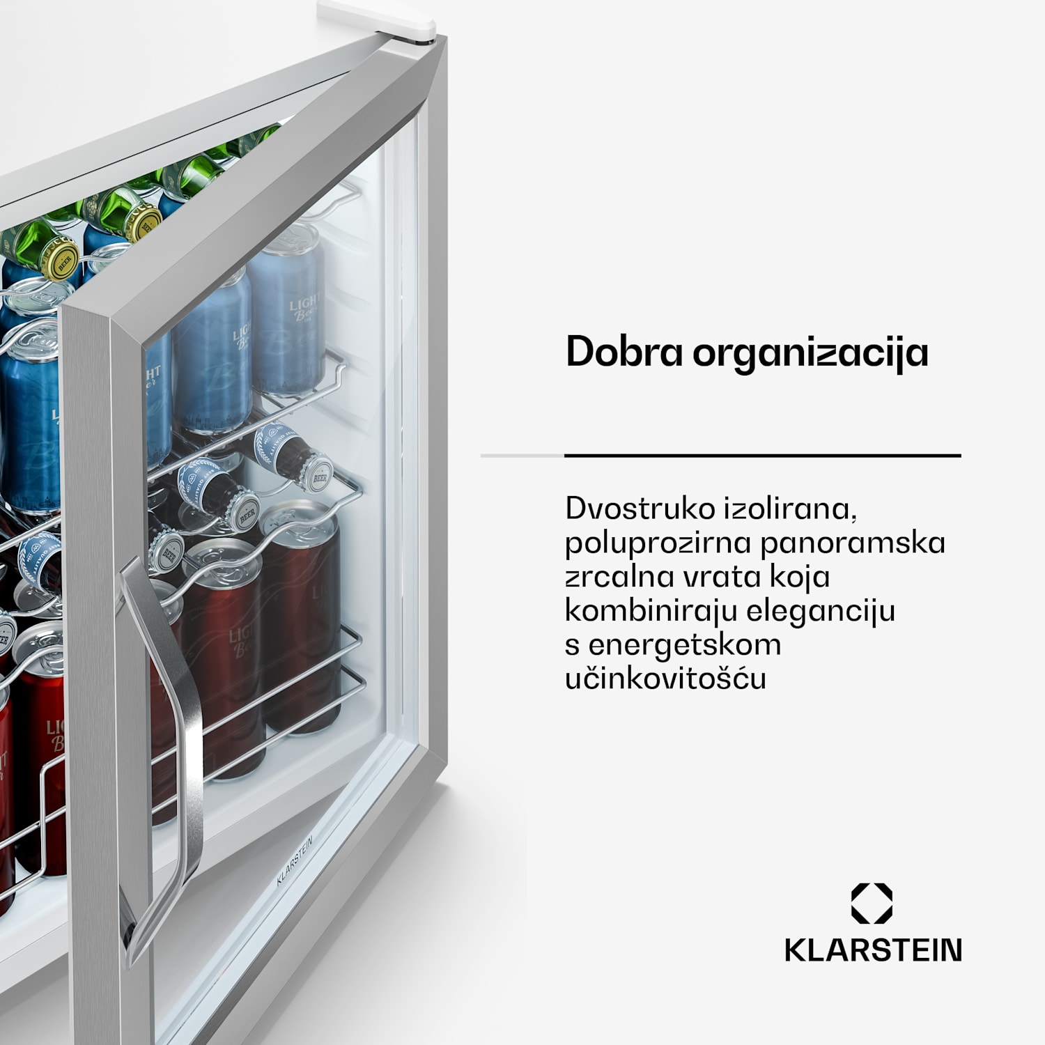 Hladnjak za pića Beersafe sa staklenim vratima | 64 x 48 cm | 60 litara | 85 W | Srebrno/bijela 60 Ltr | Srebro | Bijela