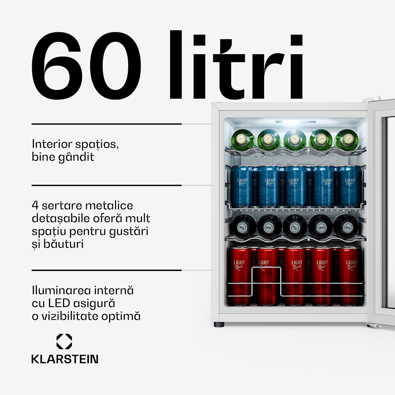 Beersafe frigider pentru băuturi cu uși din sticlă | 64 x 48 cm | 60 litri | 85 W | Argintiu/Alb 60 Ltr | Argintiu | Alb