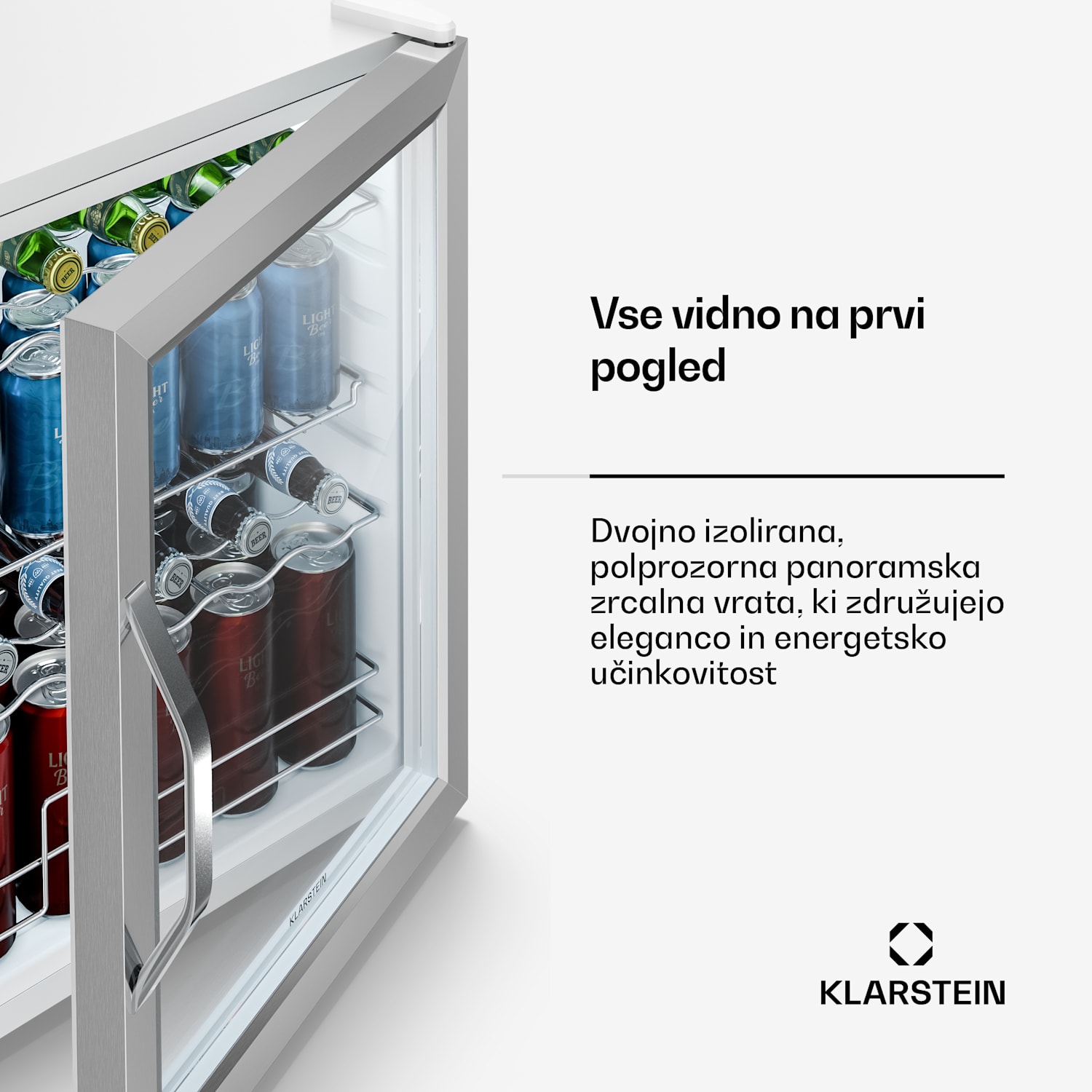 Beersafe hladilnik za pijačo s steklenimi vrati | 64 x 48 cm | 60 litrov | 85 W | Srebrno/Bela 60 Ltr | Srebrna | Bela