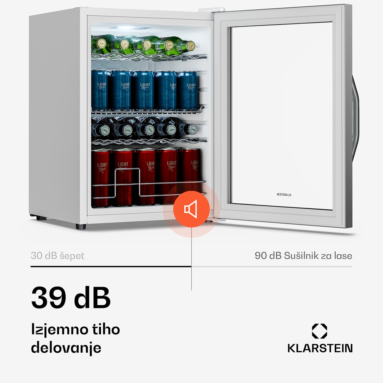 Beersafe hladilnik za pijačo s steklenimi vrati | 64 x 48 cm | 60 litrov | 85 W | Srebrno/Bela 60 Ltr | Srebrna | Bela