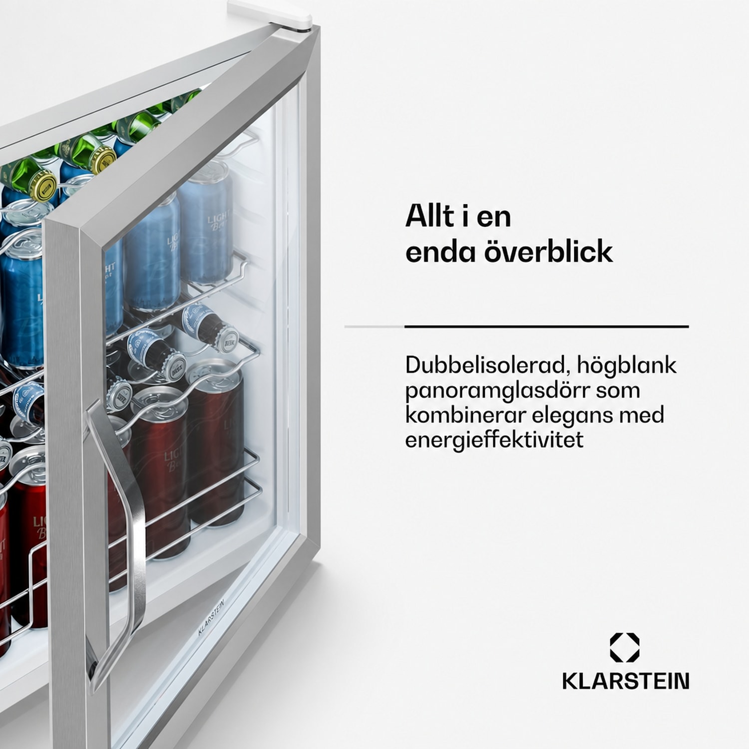 Beersafe dryckeskyl med glasdörr | 64 x 48 cm | 60 liter | 85 W | Silver/Vit 60 L | D | Silver | Silver