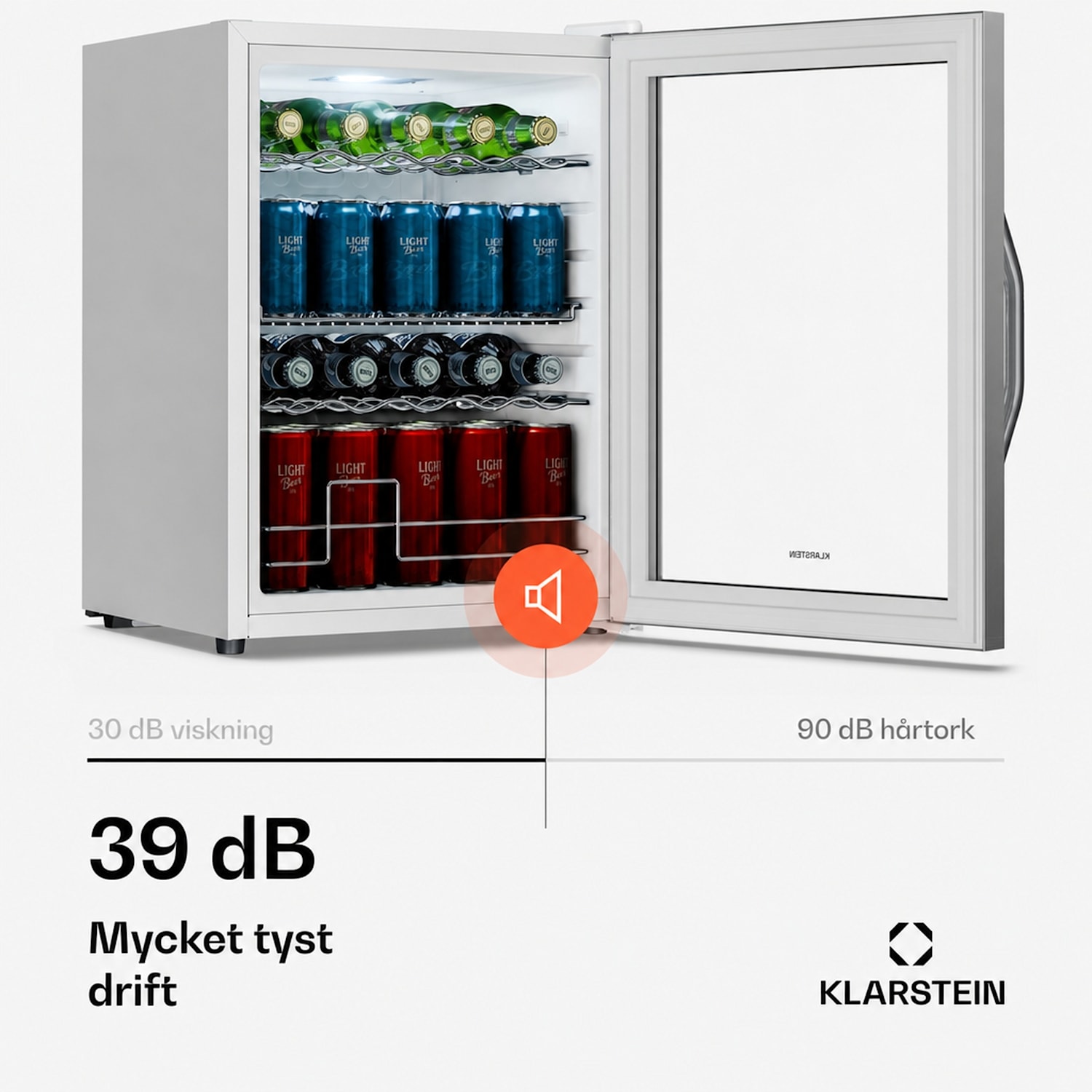 Beersafe dryckeskyl med glasdörr | 64 x 48 cm | 60 liter | 85 W | Silver/Vit 60 L | D | Silver | Silver