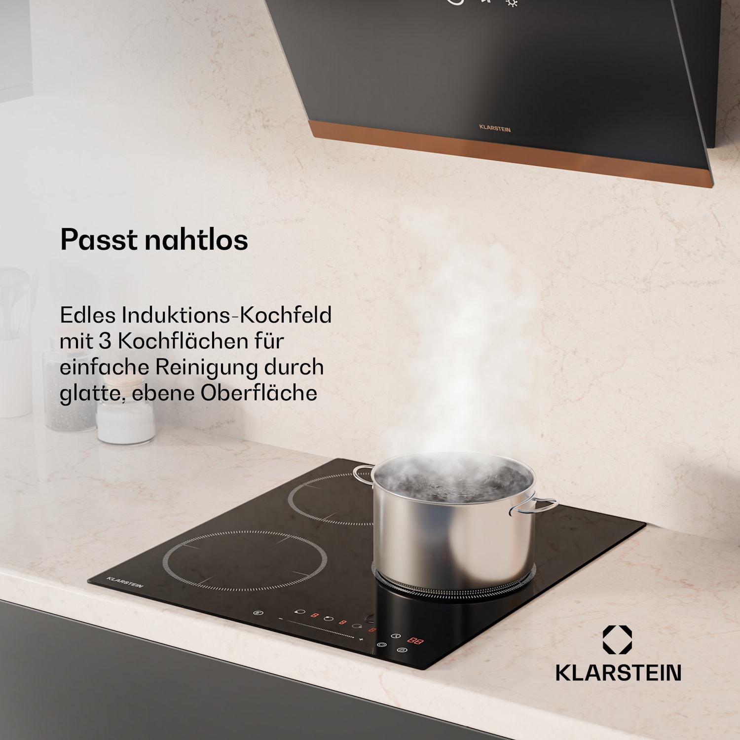 Delicatessa Induktionskochfeld | 45 cm | 6600 W | 3 Kochfelder | Slider-Control | Boost 45 cm | keine Flexzone | Schwarz