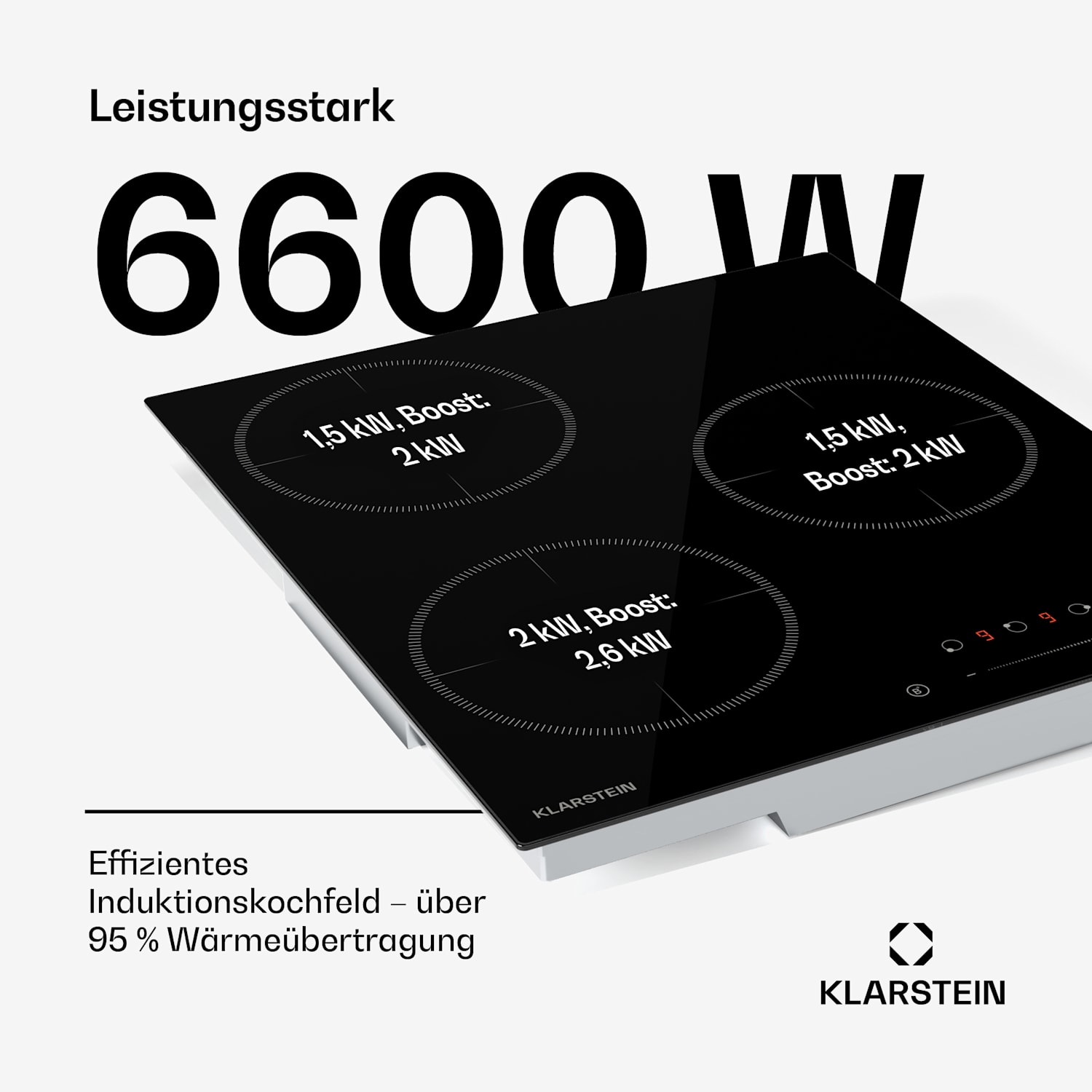 Delicatessa Induktionskochfeld | 45 cm | 6600 W | 3 Kochfelder | Slider-Control | Boost 45 cm | keine Flexzone | Schwarz