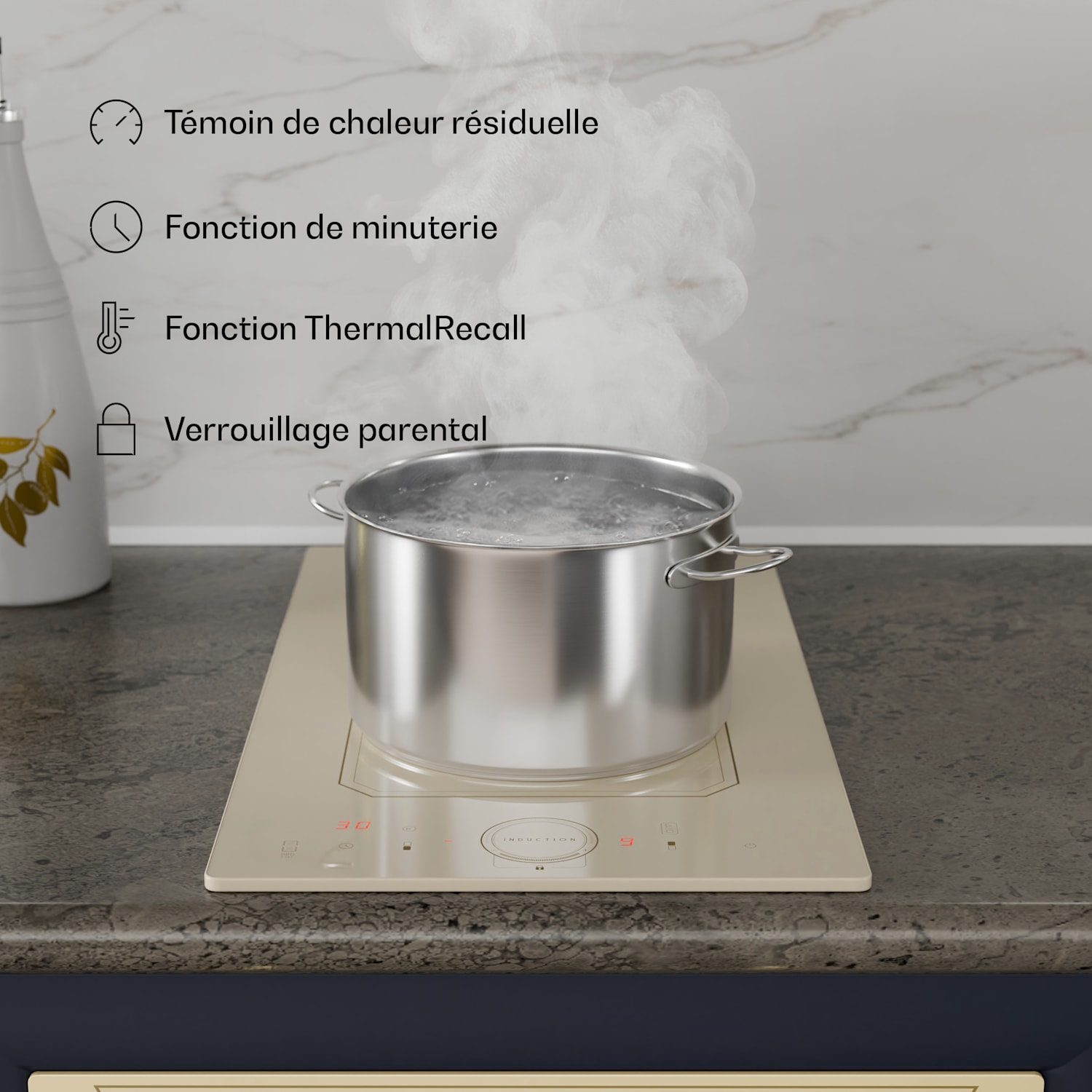 Victoria Domino inductiekookplaat inbouw 3500W flexzone timer 30 cm | geen Flex-zone | Crème