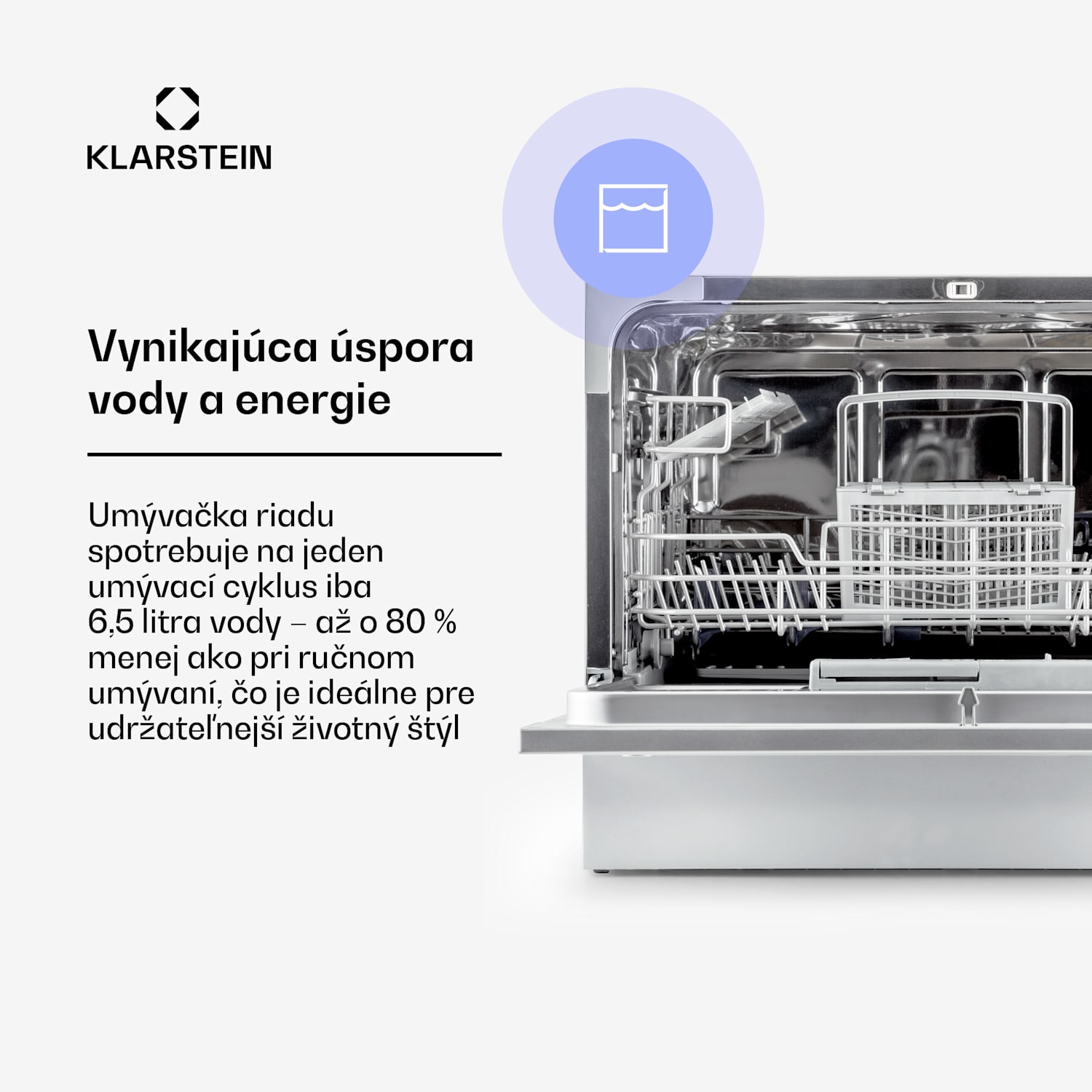 Amazonia 6, umývačka riadu, 1300 W, na 6 súprav riadu, energet. trieda F, 49 dB, tlačidlové ovládanie Prestieranie pre 6 osôb