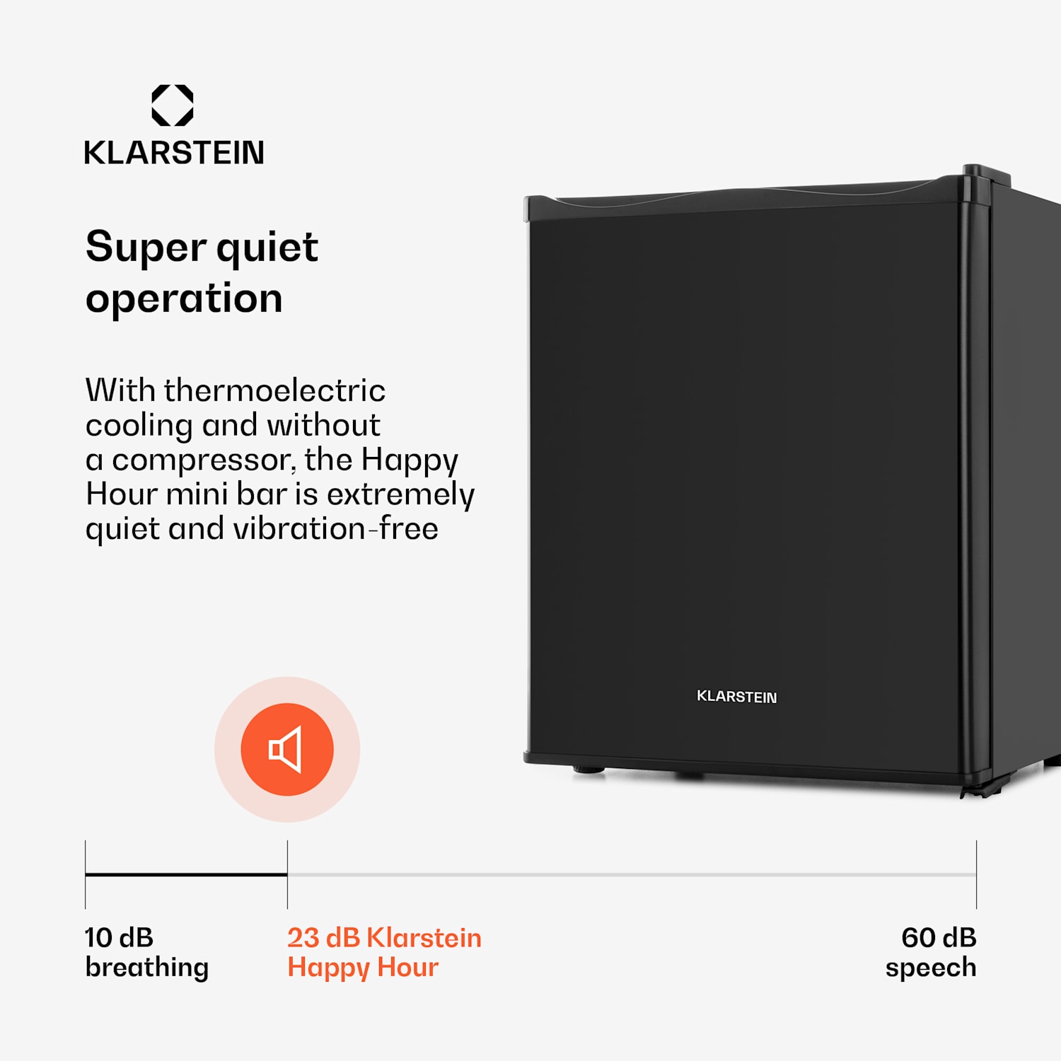 Happy Hour Minibar 5-15°C EEK G silent 23dB LED light 23 Ltr | Black