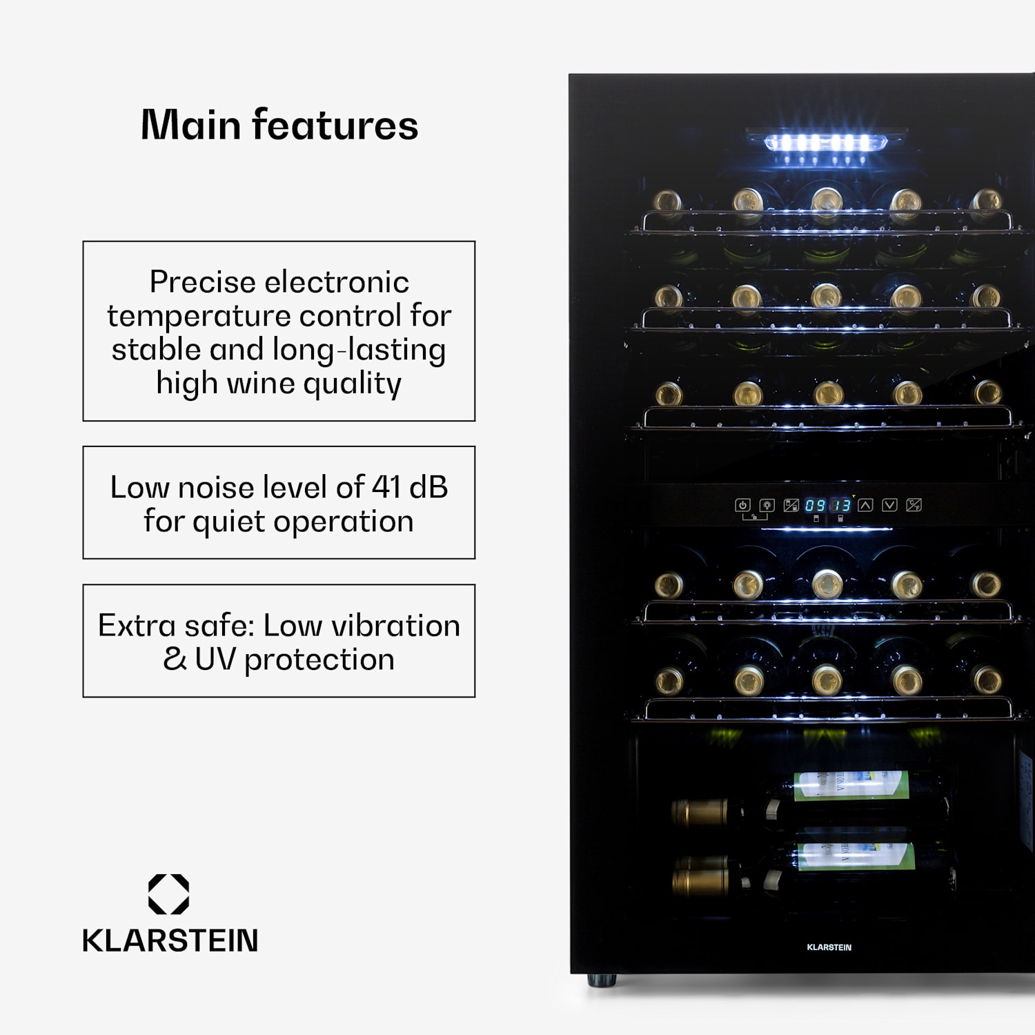 Klarstein Shiraz 29 Duo Wine Fridge 2 Zones 80L/29 Bottles 5-22°C Touch Black 29 Bottles | 2 cooling zones | Black