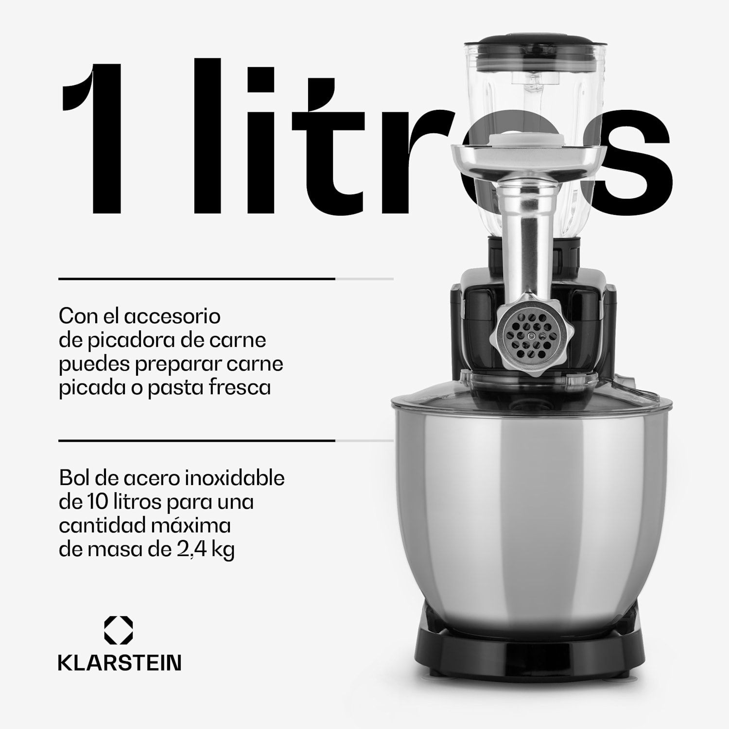 Renata Rossa robot de cocina 3 en 1 2000 W/2,7 PS 5 L acero inoxidable sin BPA Negro