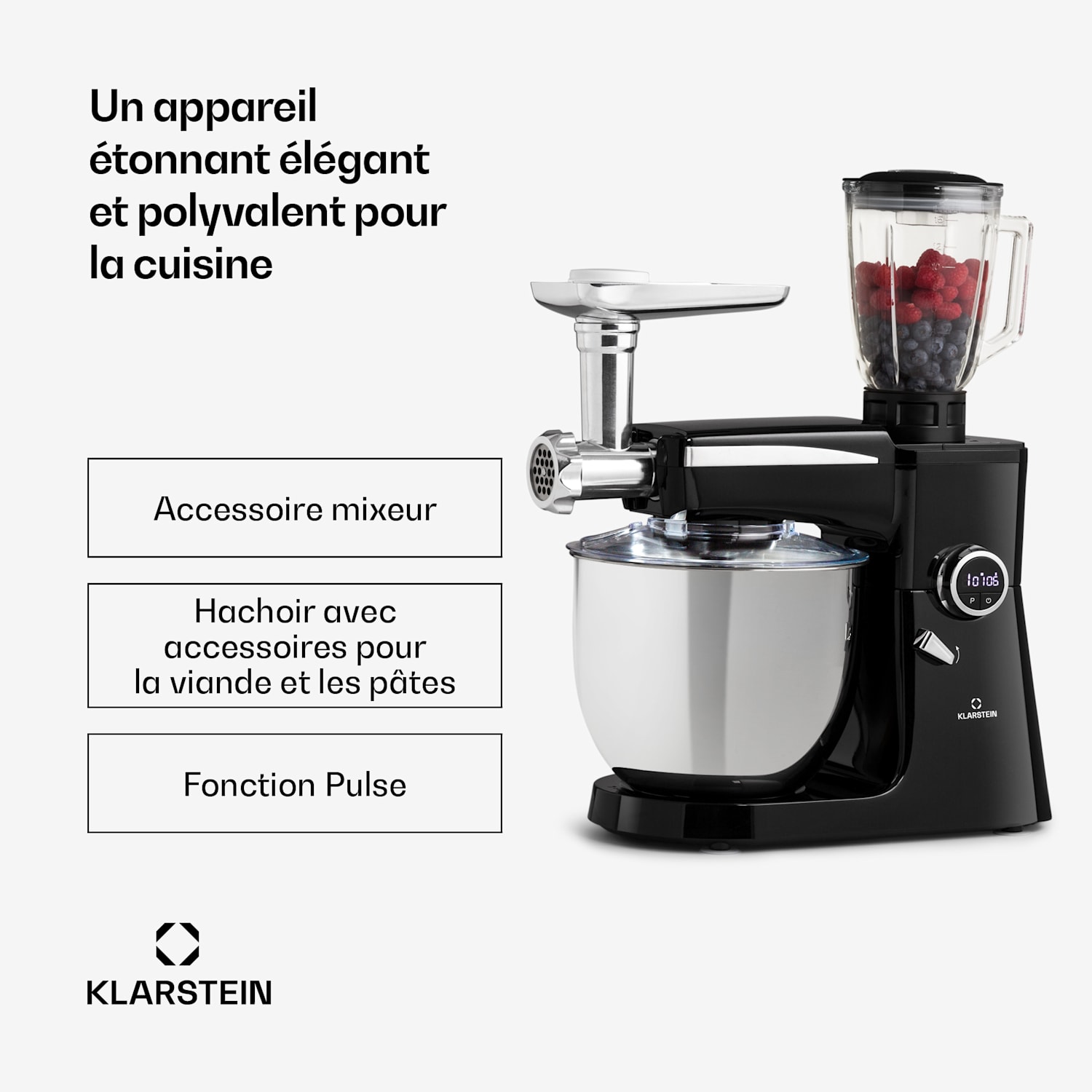 Renata Rossa keukenmachine 3-in-1 2000 W 5 liter rvs bevat geen BPA Zwart