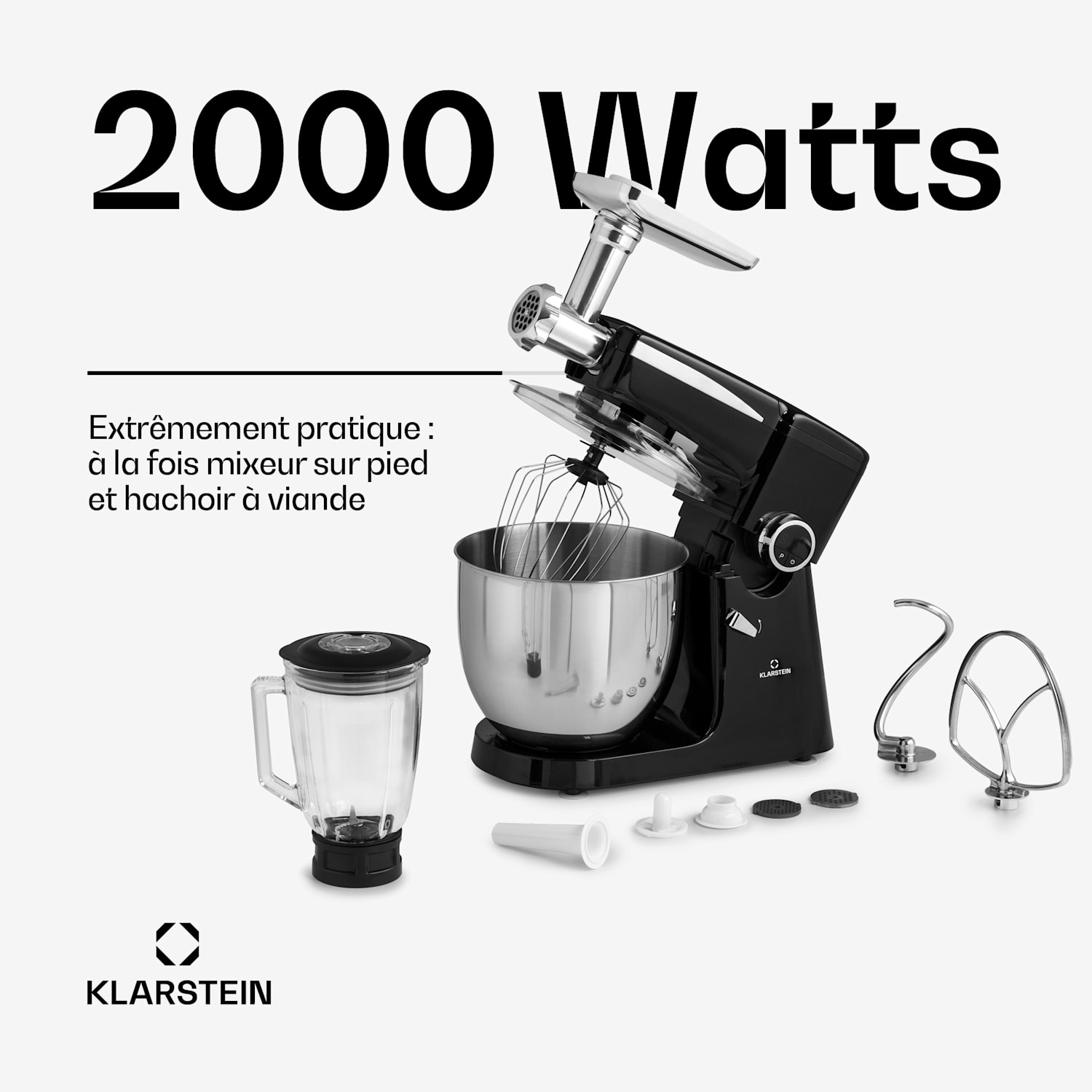 Renata Rossa keukenmachine 3-in-1 2000 W 5 liter rvs bevat geen BPA Zwart