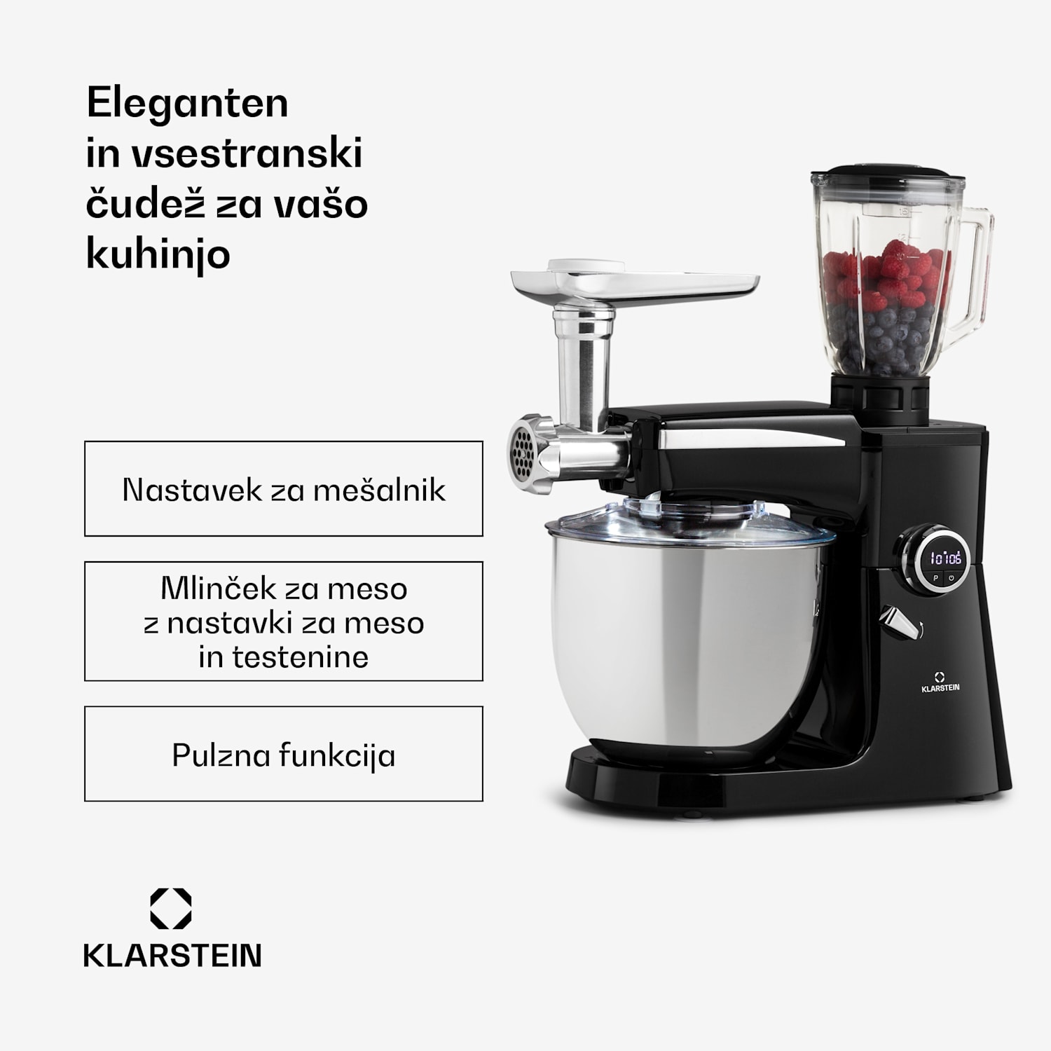 Renata Rossa, kuhinjski robot 3 v 1, 2000 W / 2,7 PS, 10 litrov, iz nerjavečega jekla, brez BPA Črna