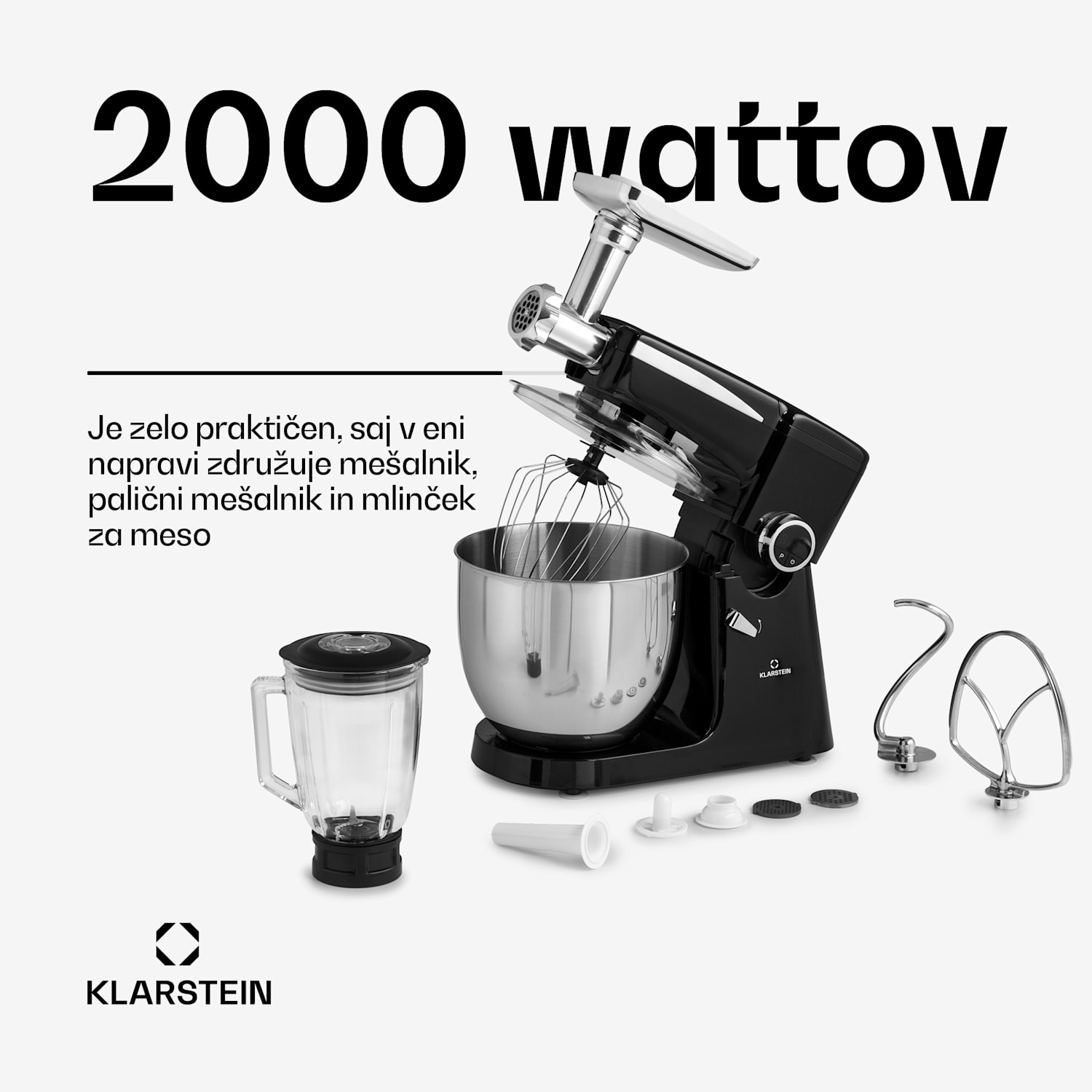 Renata Rossa, kuhinjski robot 3 v 1, 2000 W / 2,7 PS, 10 litrov, iz nerjavečega jekla, brez BPA Črna