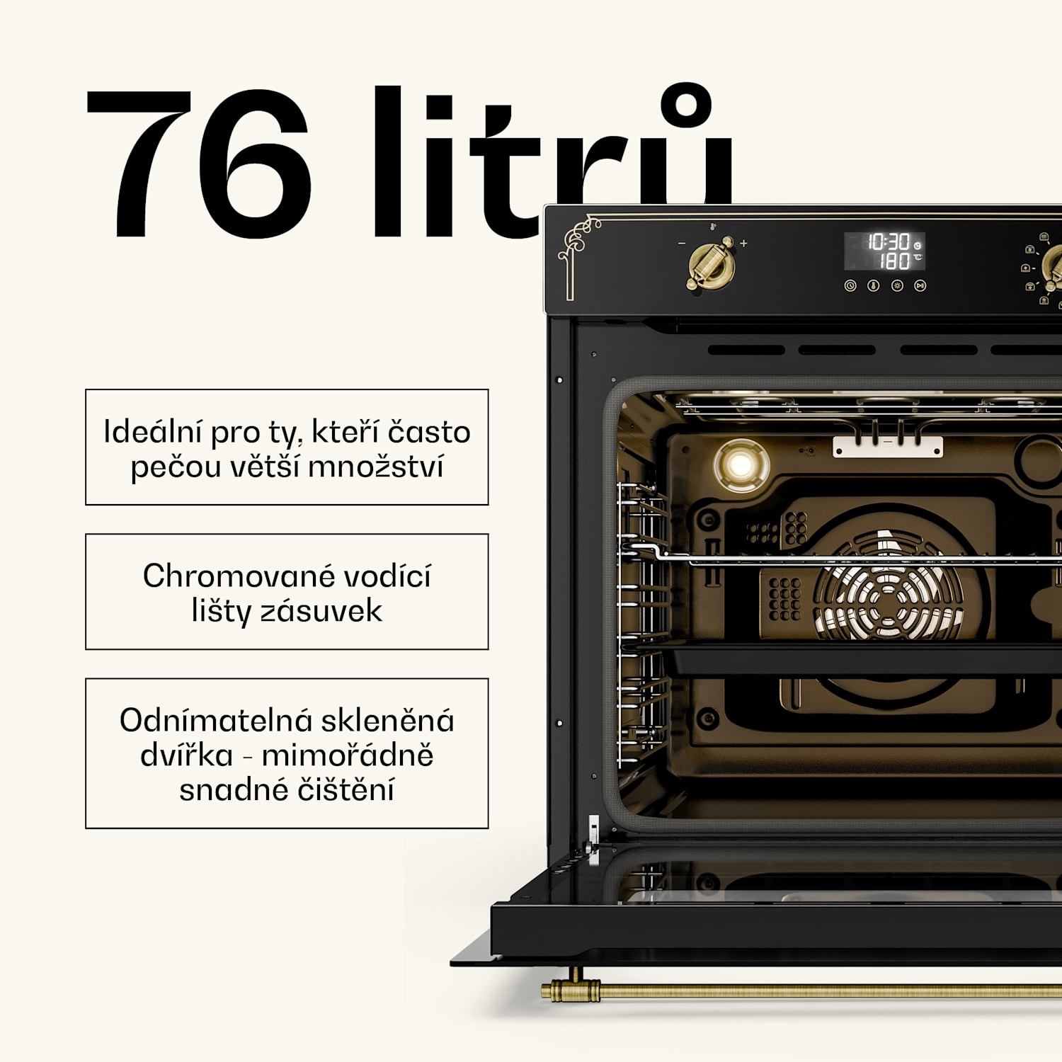 Victoria pyro-trouba | elektrická trouba s funkcí pyrolýzy | 3150 W | 76 l | 60 cm black