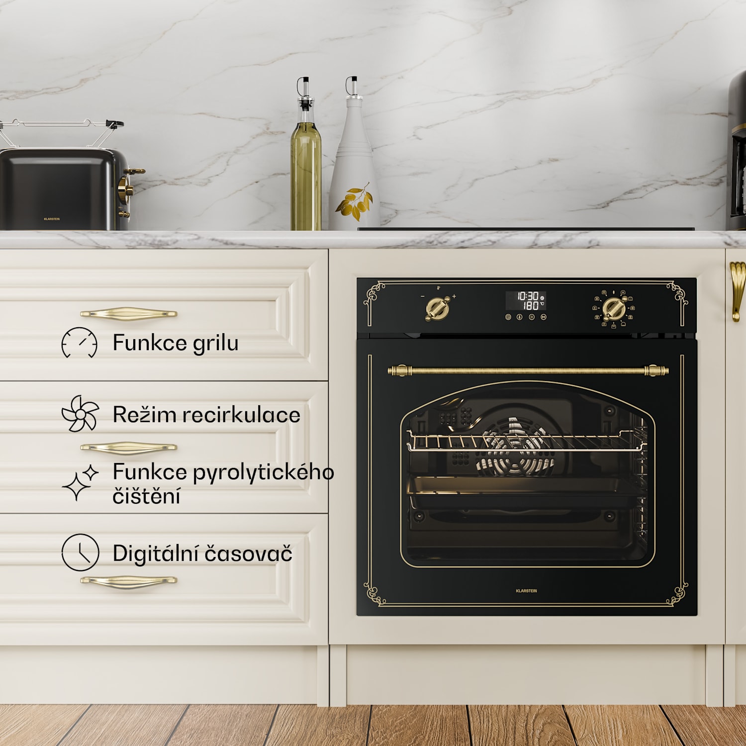 Victoria pyro-trouba | elektrická trouba s funkcí pyrolýzy | 3150 W | 76 l | 60 cm black